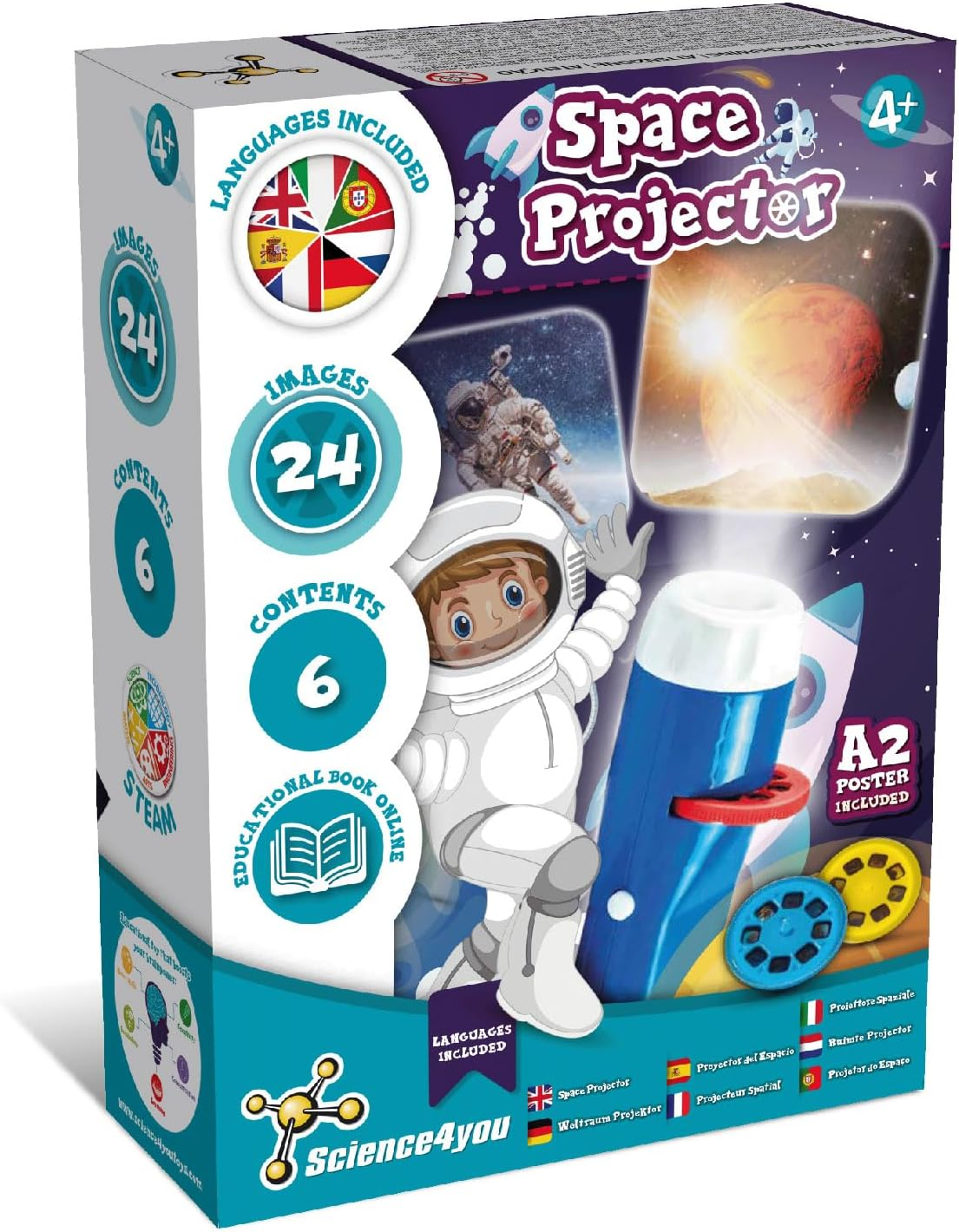 Science4You Space Torch and Projector - Solar System Projector Torch, Explore the Universe, Galaxy Projector Light with Planets for Kids, Space Toys, Games and Gifts for 4 Year Olds Boys and Girls