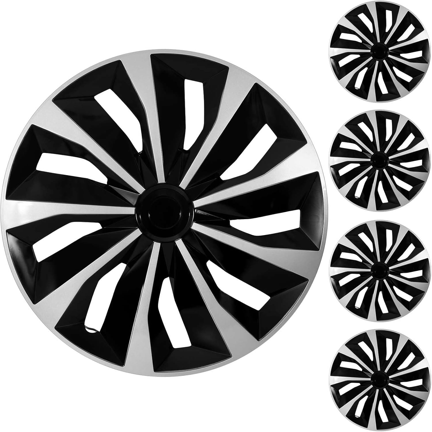 YOLOCKEY 4-Pack Silver Hubcap Wheel Cover Replacement 16Inch Hub Caps Universal Wheel Rim Cover ABS Material Exterior Accessories for Car Trunk SUV