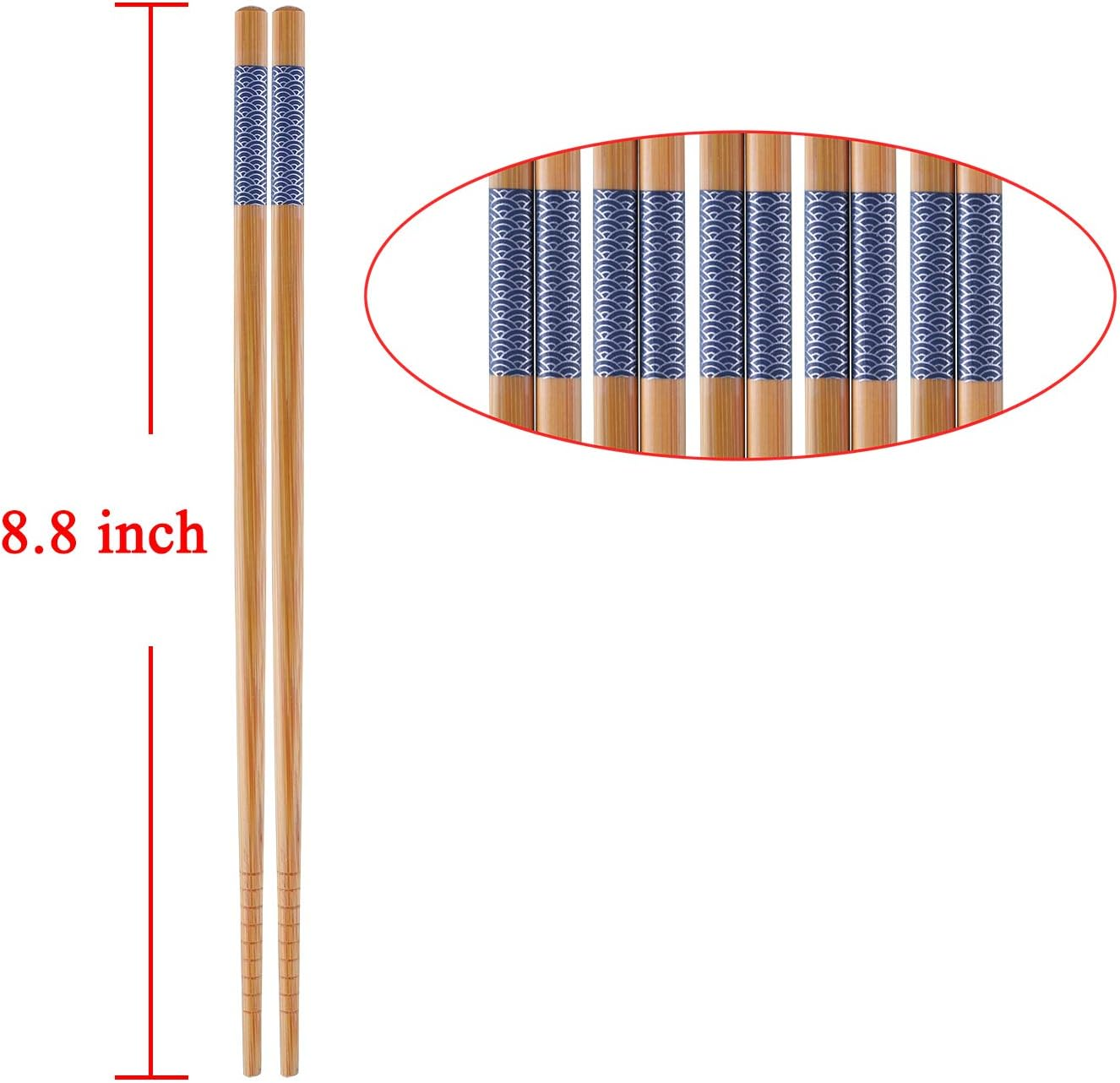 Antner 5 Pairs Bamboo Chopsticks Reusable Japanese Style Chopstick Gift Sets, Classic Natural Bamboo Chop Sticks Dishwasher Safe, 8.8 Inch/22.5Cm image number 3