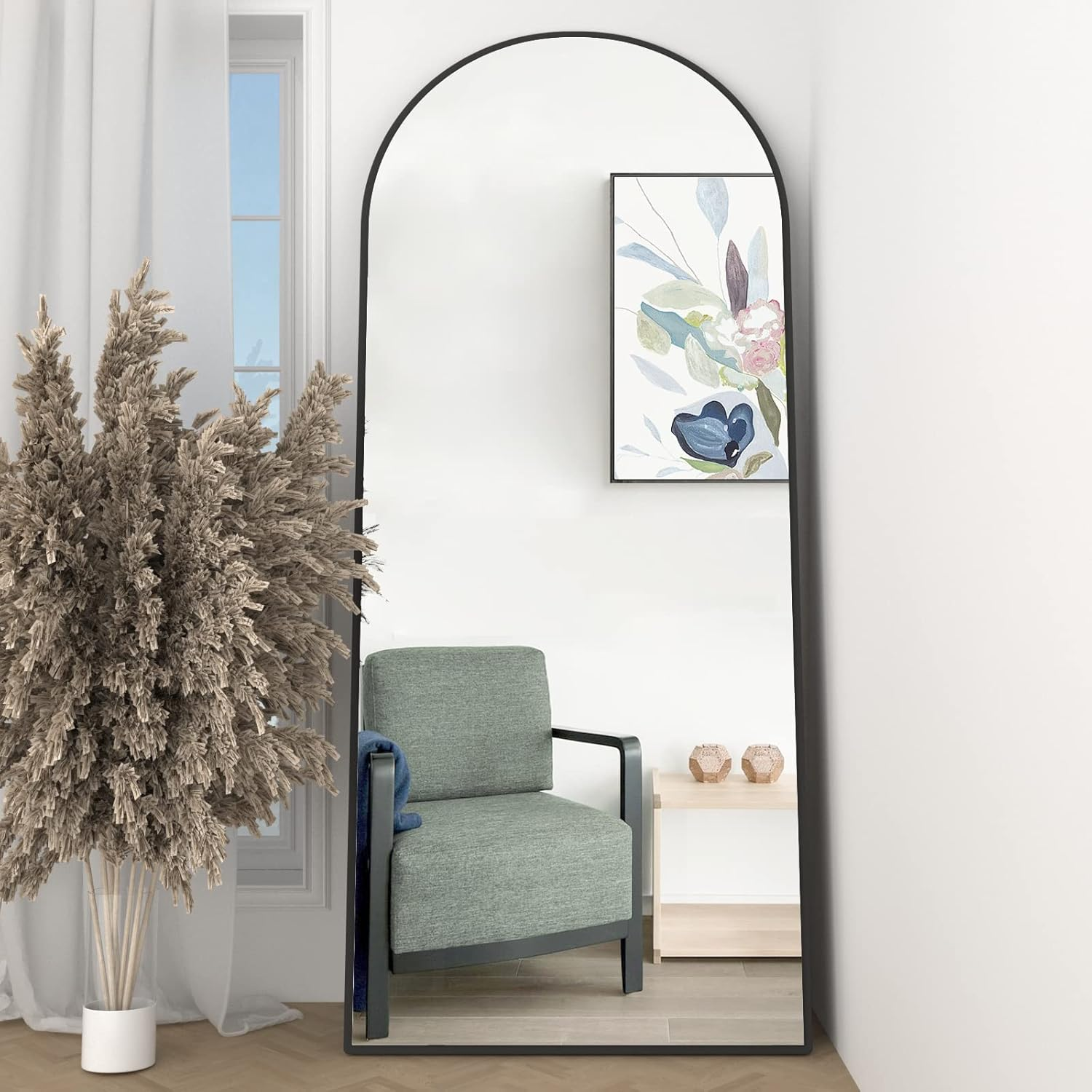 Arch Full Length Mirror Arched Floor Mirror 165 X 60Cm with Stand Large Wall Mirror Full Body Mirror Black Standing Hanging or Leaning against Wall for Bedroom Entry, Bedroom, Living Room image number 3