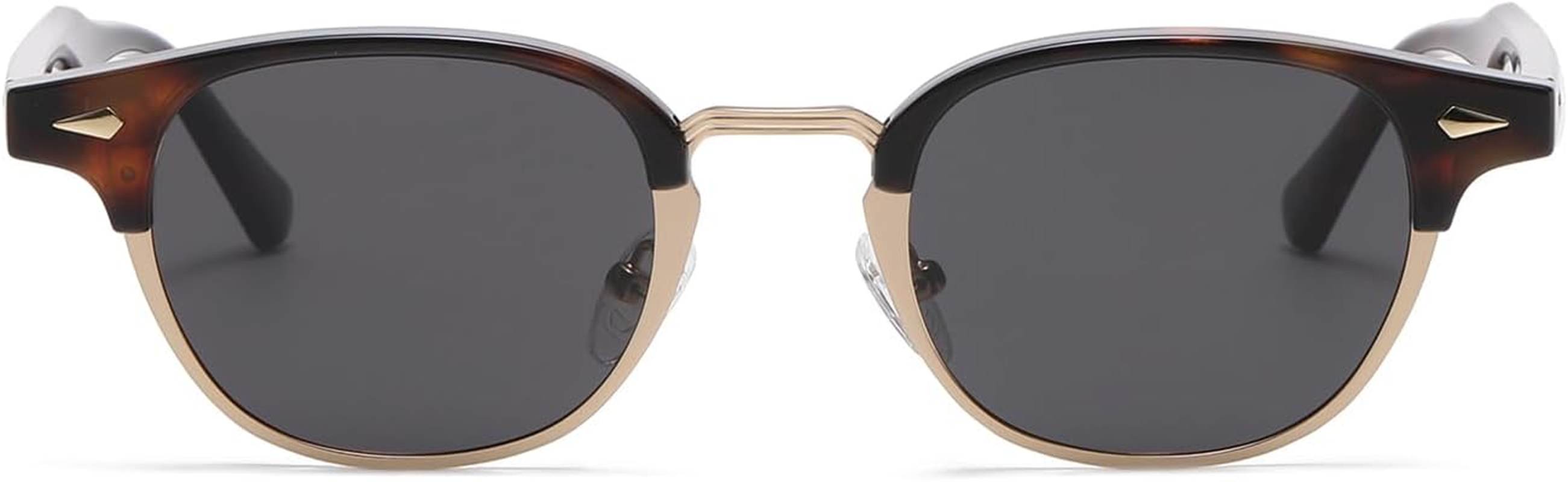 LJCZKA Polarized round Sunglasses for Men Women Retro Small Circle Semi Rimless Sun Glasses Classic Shades UV400 Protection - Black Gold Grey image number 5