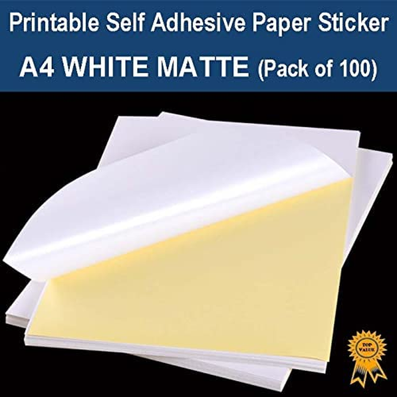 A4 Self Adhesive Paper Sticker Label Sheet Laser Inkjet Print - Matte (PK 100) image number 2