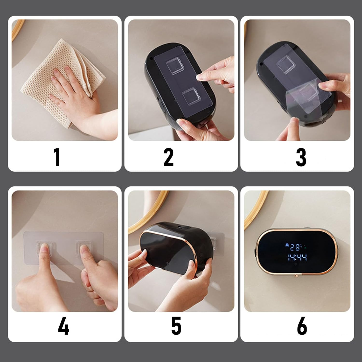 Automatic Foaming Soap Dispenser, 350Ml Touchless Hand Wash Dispenser with Adhesive, Liquid Soap Pump for Bathroom Kitchen Office, Wall Mounted USB Rechargeable (Black) image number 2