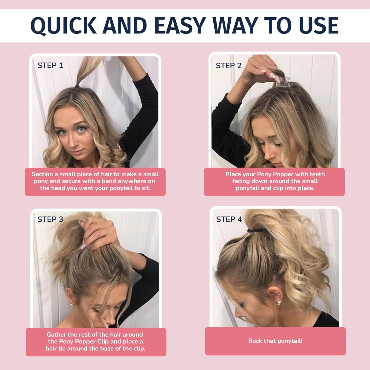 Pony Popper Hair Clip - Ultimate Solution for Full, Voluminous, and Natural Ponytails with Minimal Effort - Versatile Hair Clip for All Hair Types (Clear) image number 4