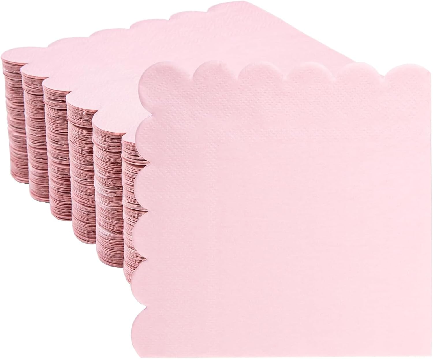 Weidllys 200 Pack Cocktail Napkin 2-Ply Scalloped Edged Dessert Napkins Folded 5 X 5 Inches Disposable Napkins for Dinner Wedding Birthday Party Bridal Anniversary Reception Event (Pink)
