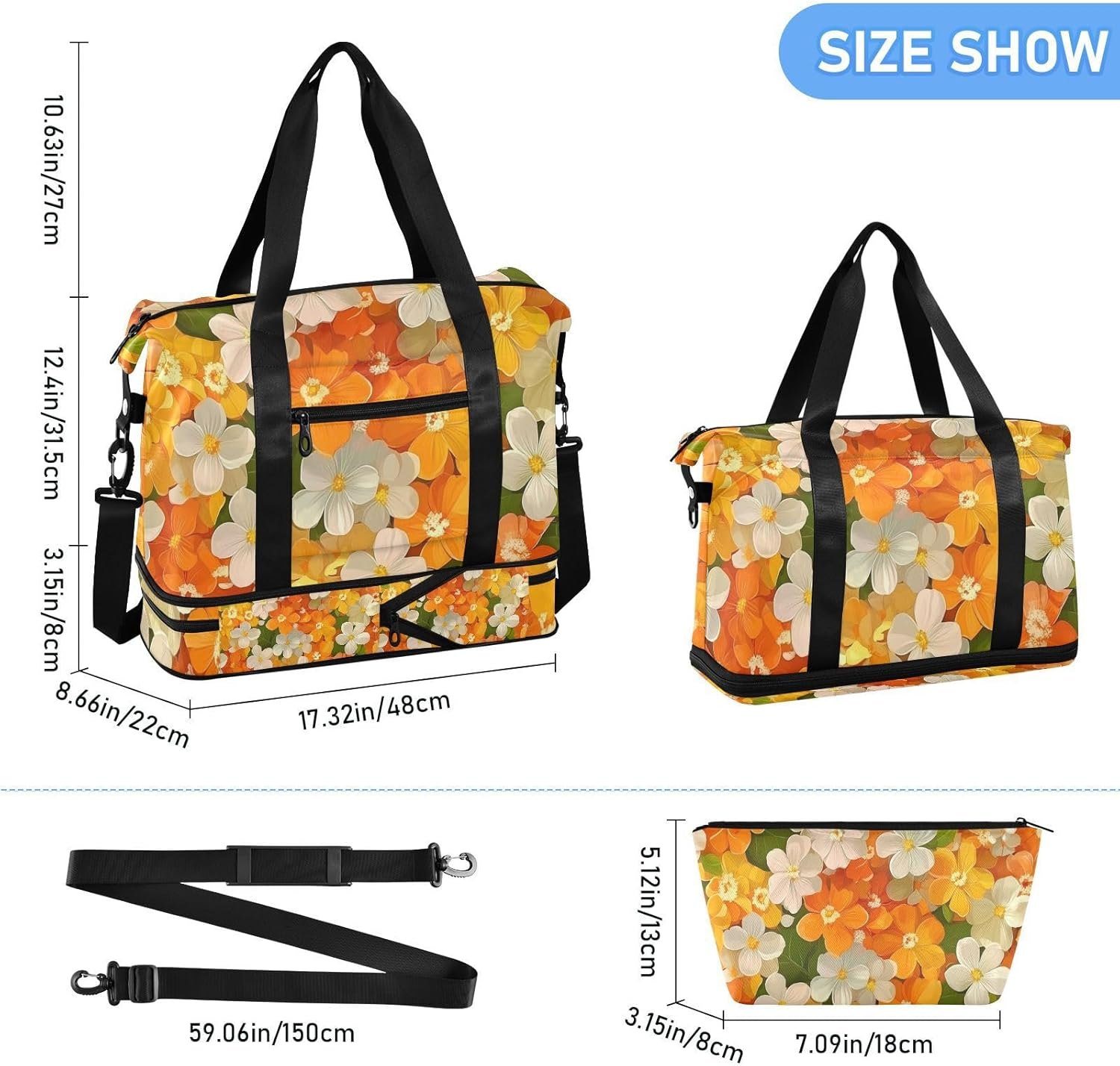 Beauty Spring Flowers Syringa Travel Bag Travel Weekender Gear Bag with Toiletry Bag for Airplane Traveling Foldable, Beauty Spring Flowers Syringa, 1 Size image number 2