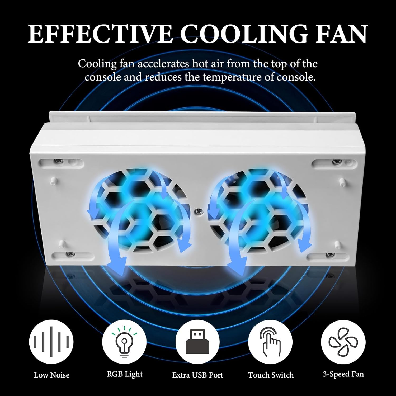 Geekria RGB Cooling Fan Compatible with Xbox Series S, Top Heat Dissipation Dust Fan, Chilling System with 3 Speed Level Adjustable, 7 Modes RGB Light Strip, Low Noise and 2 USB Port image number 1