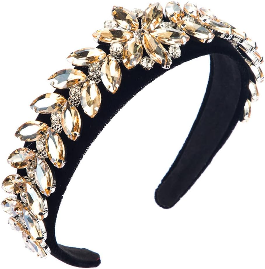 Vintage Crystal Rhinestone Headbands Sparkle Silver Diamond Headband Velvet Padded Wide Hairbands Party Wedding Headpiece Hair Accessories for Women (1Crystalwhite) - 1Crystalblue image number 7