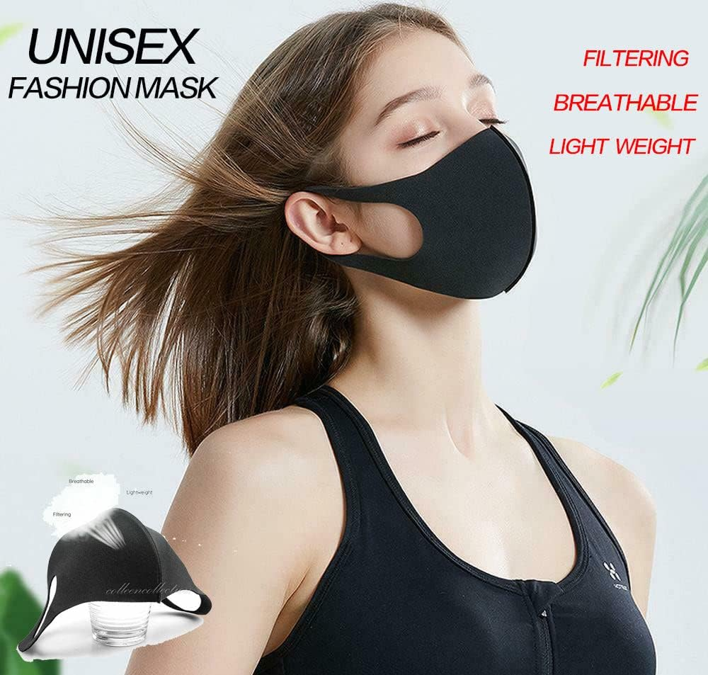 Mask 1X Black Fashion Face Mask Stretch Lightweight Fabric Covering Reusable Maskes Washable Unisex image number 6