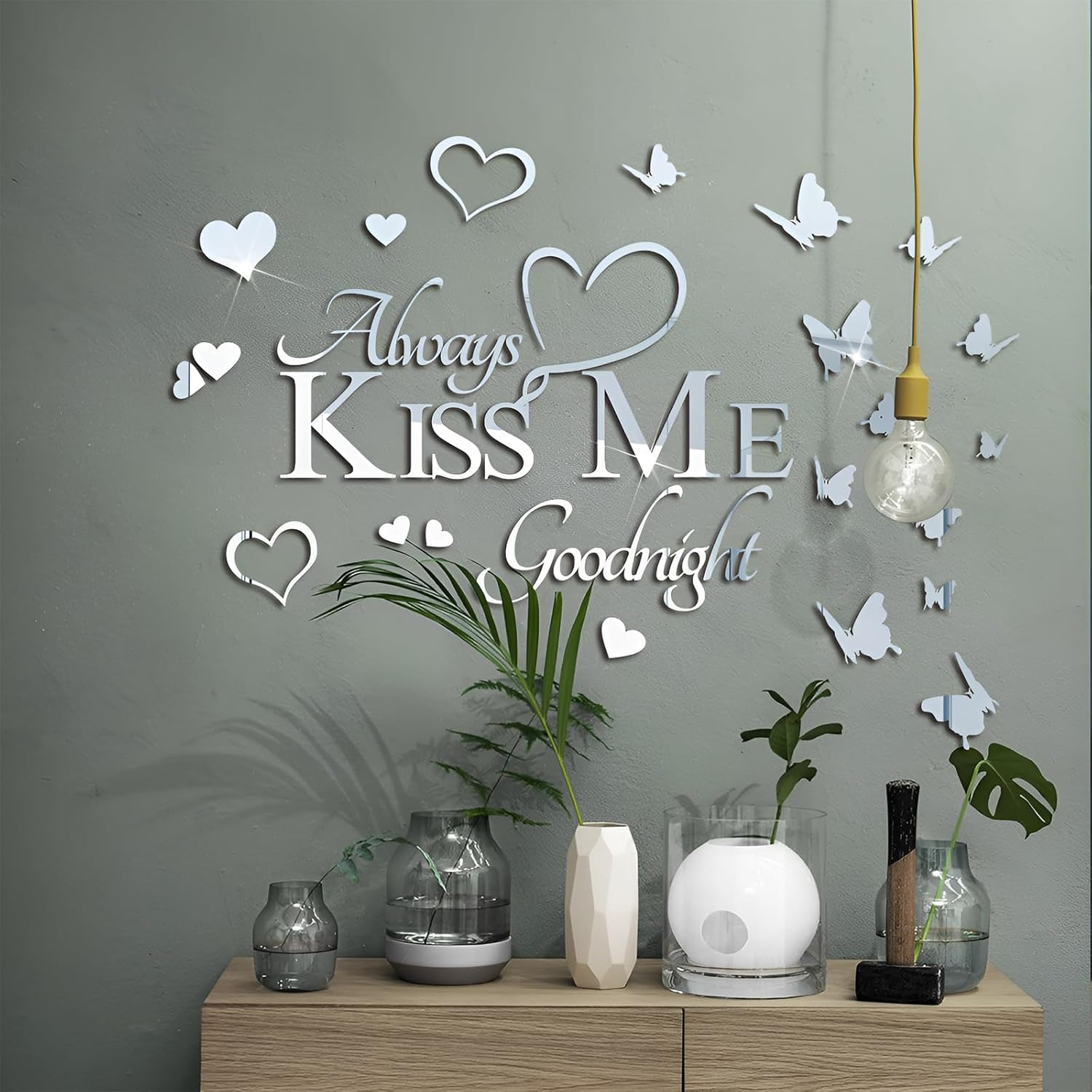 INCAUCA Always Kiss Me Goodnight Mirror Wall Decal, Peel and Stick Wall Stickers Decor for Bedroom, Decorative Romantic Couples Love Wall Words and Quotes, Lettering Art Sign over Bed, Gold image number 4