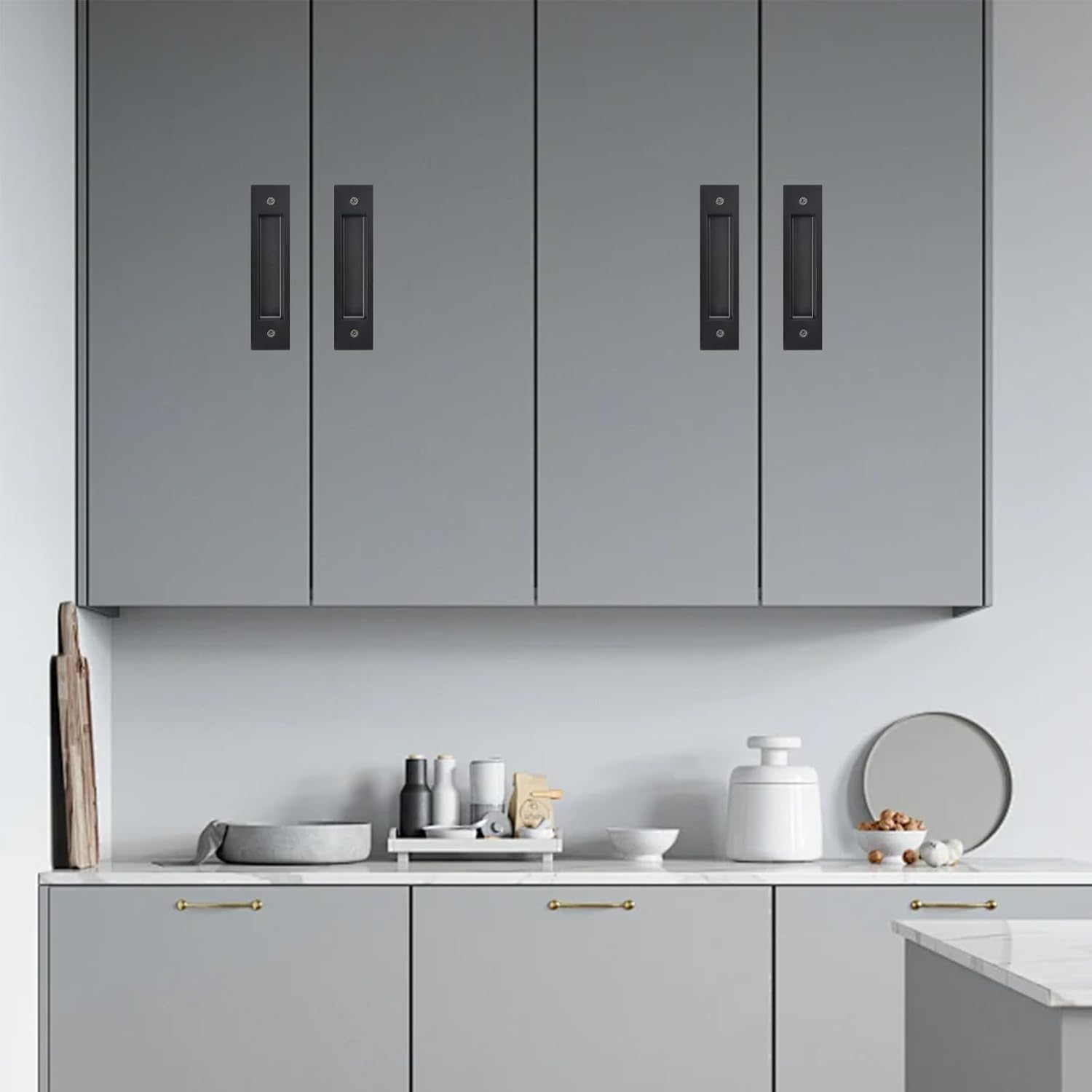 INCAUCA 2 Pack Barn Door Handles, 6 Inch Flush Door Pull, Recessed Door Handles, Sliding Closet Door Finger Pull, Rectangular Flat Plate for Pocket Door Drawer Cabinet Cupboard (Gray) image number 5