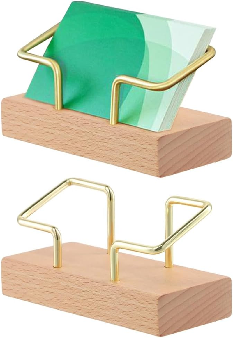 2Pcs Wooden Business Card Holder for Desk, T-Shaped Card Holder, Business Card Display Stand,Metal Name Card Organizer, Postcard Holder, for Office Home Desktop image number 5