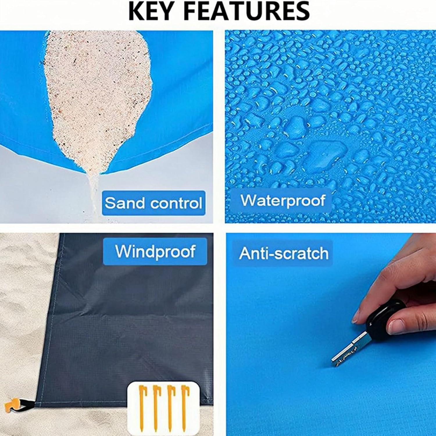 Extra Large Waterproof Picnic Blanket ： Beach Mat, Outdoor Camping Mat &ndash; Foldable, Portable, Sandproof, Tear-Resistant with Carry Bag for Family & Travel (Blue) - Blue image number 3