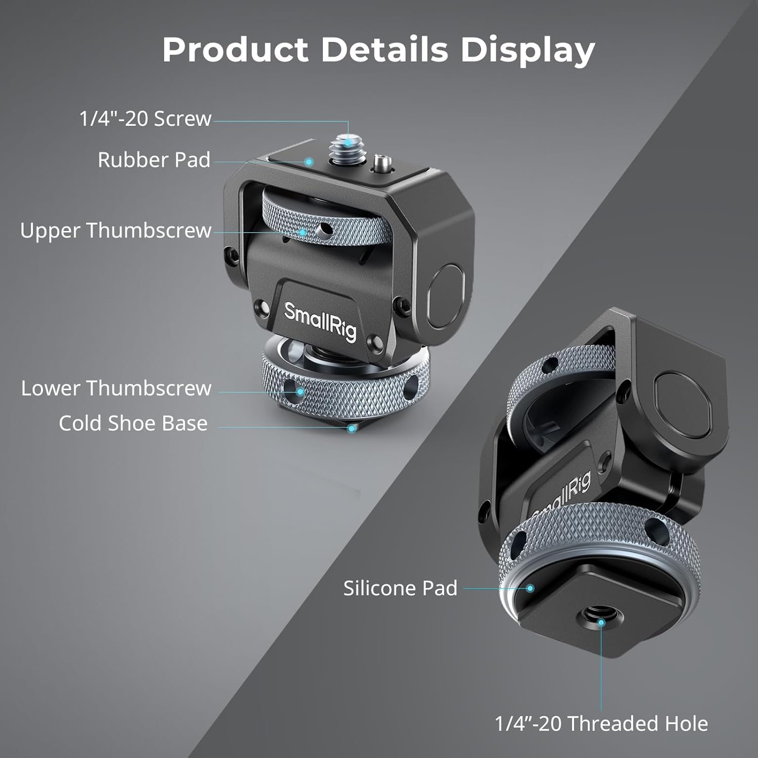 Smallrig Camera Monitor Mount Lite with Cold Shoe, Swivel 360&deg; and Tilt 180&deg; Holder for Field Monitor, LED, Flash and Video Shooting Photography Accessories, Max Load Capacity of 90&deg; Tilt 3.2Kg - 3809 image number 2