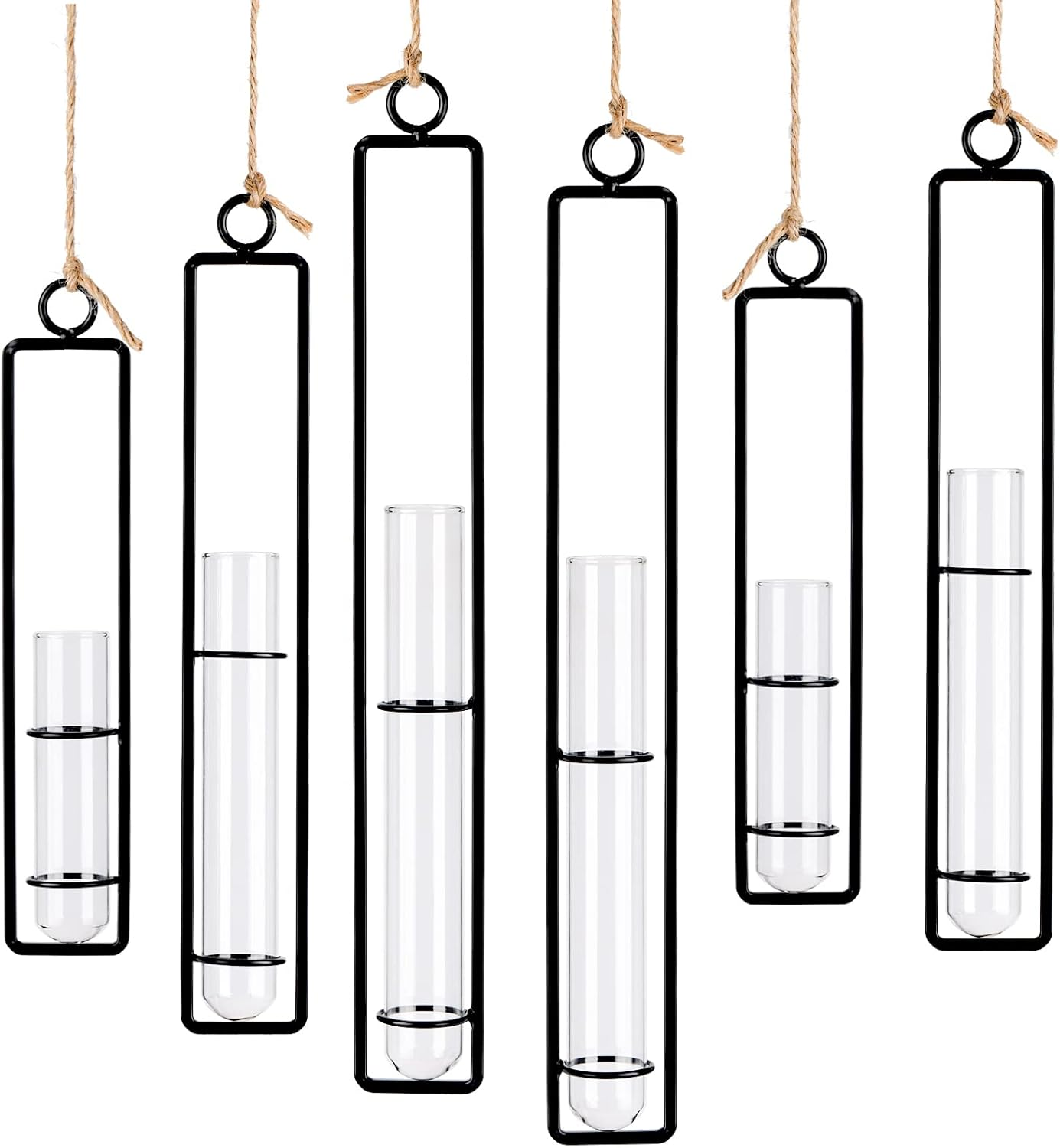 XMGZQ 6Pcs Plant Propagation Stations Wall Hanging,Clear Glass Propagation Tubes,Hanging Planters for Indoor Plants、Kitchen Window、Bathroom,Black Metal Test Tube Vases for Home Decoration (S,M,L)