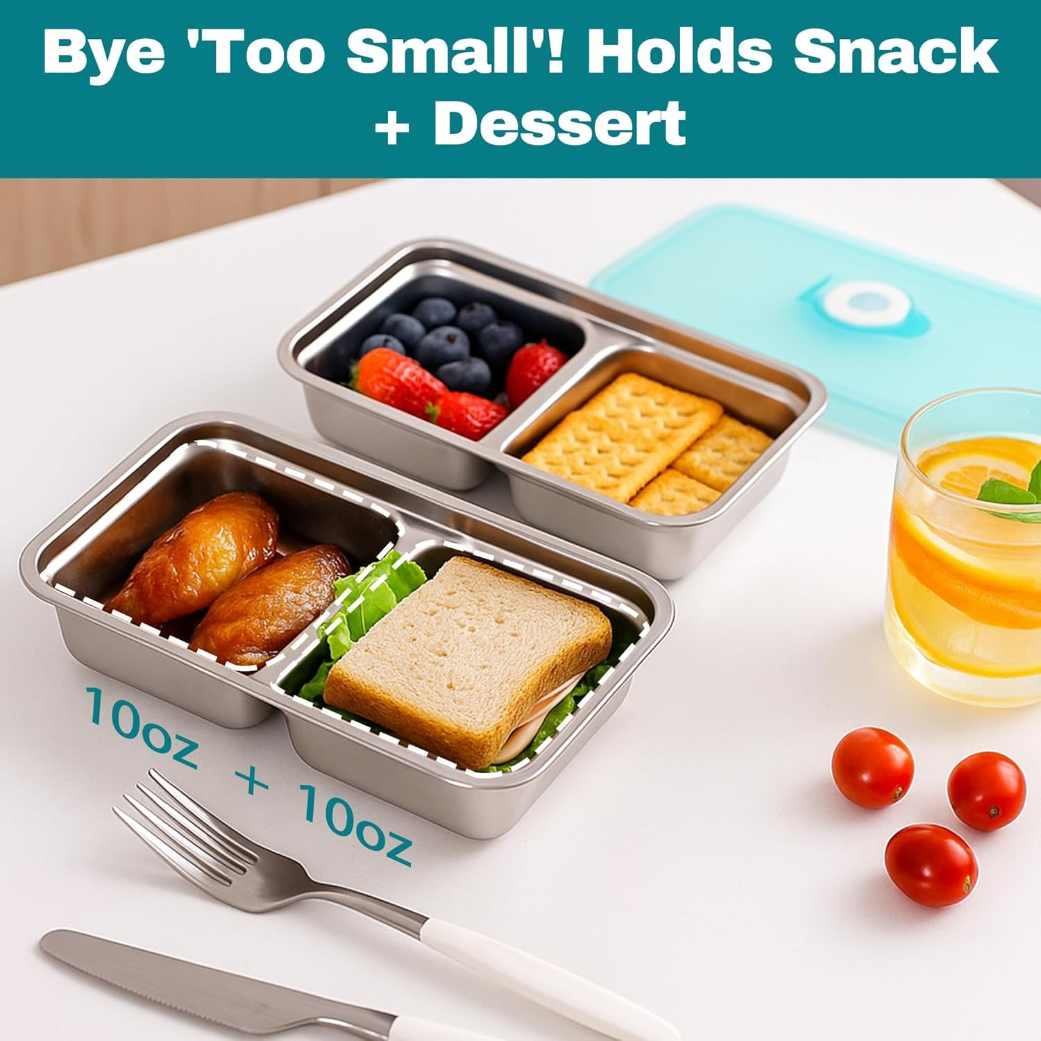 2PCS Reusable Snack Containers with Lids - Stainless Steel Bento Box - Stainless Steel Food Storage Containers - Dishwasher and Suitable for Kitchen Snacks Dips Take Out Travel and Outdoor Camping image number 4