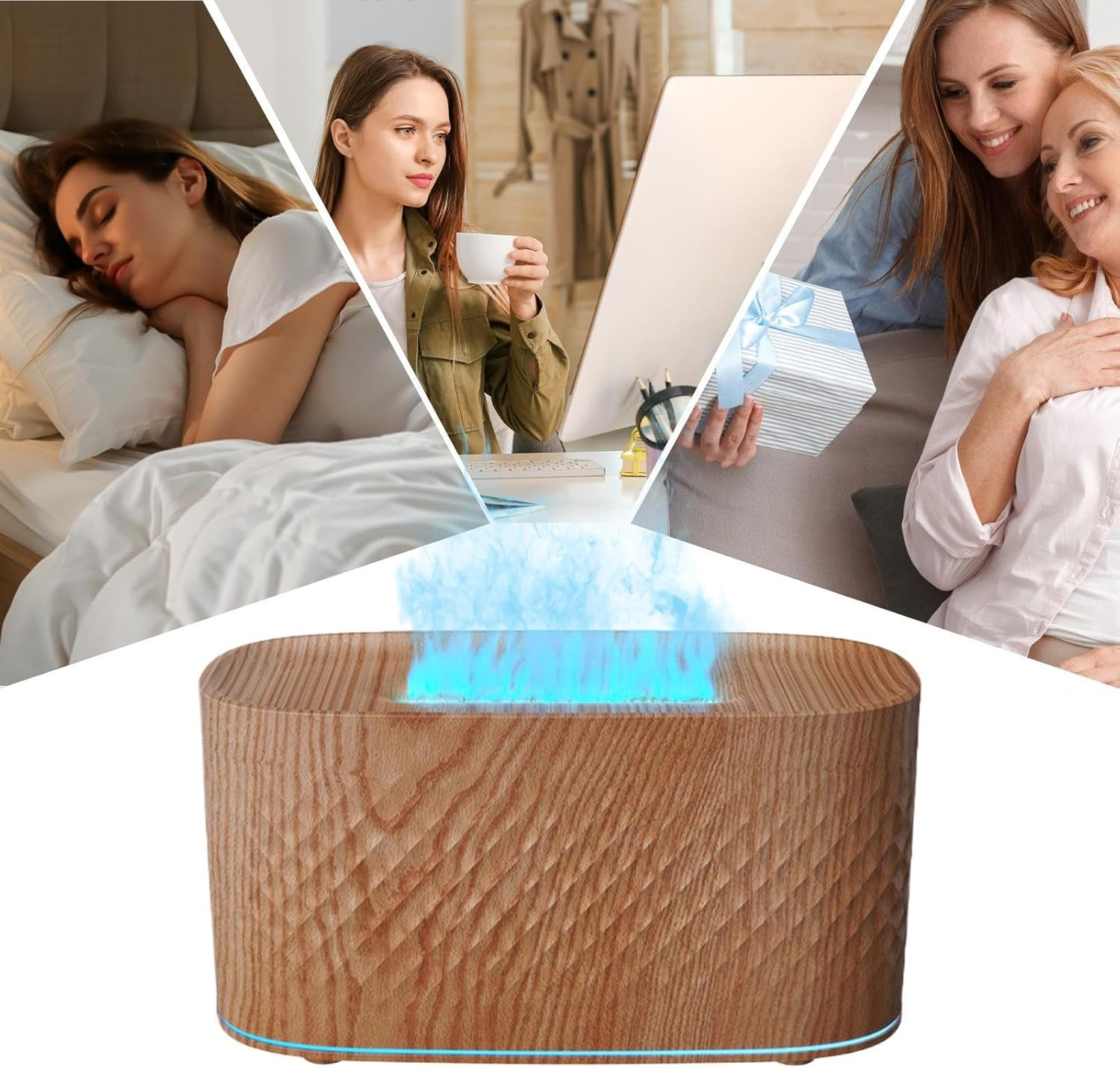 Flame Oil Diffuser - Flame Air Diffuser, Air Fragrance Diffuser with USB Charging | Colorful Diffuser Humidifier with 2 Spray Modes, Bonfire Fragrance Diffuser P - Wood Color image number 3