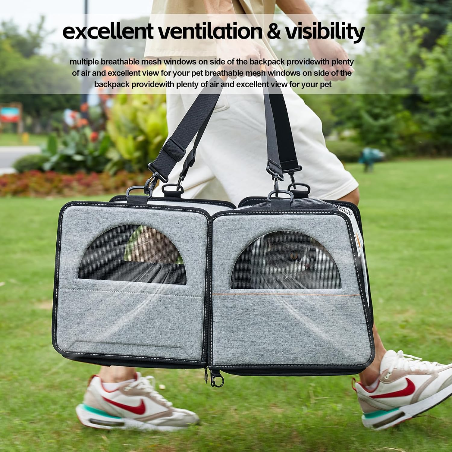 IC ICREATE.X Large Cat Carrier with Litter Box for Car Travel, Pet Carrier Bag 2-In-1，Double Cat Travel Transport Carrier for Long Distance, Collapsible Dog Crate, Cat Bag for Kitten 2 Cats image number 5