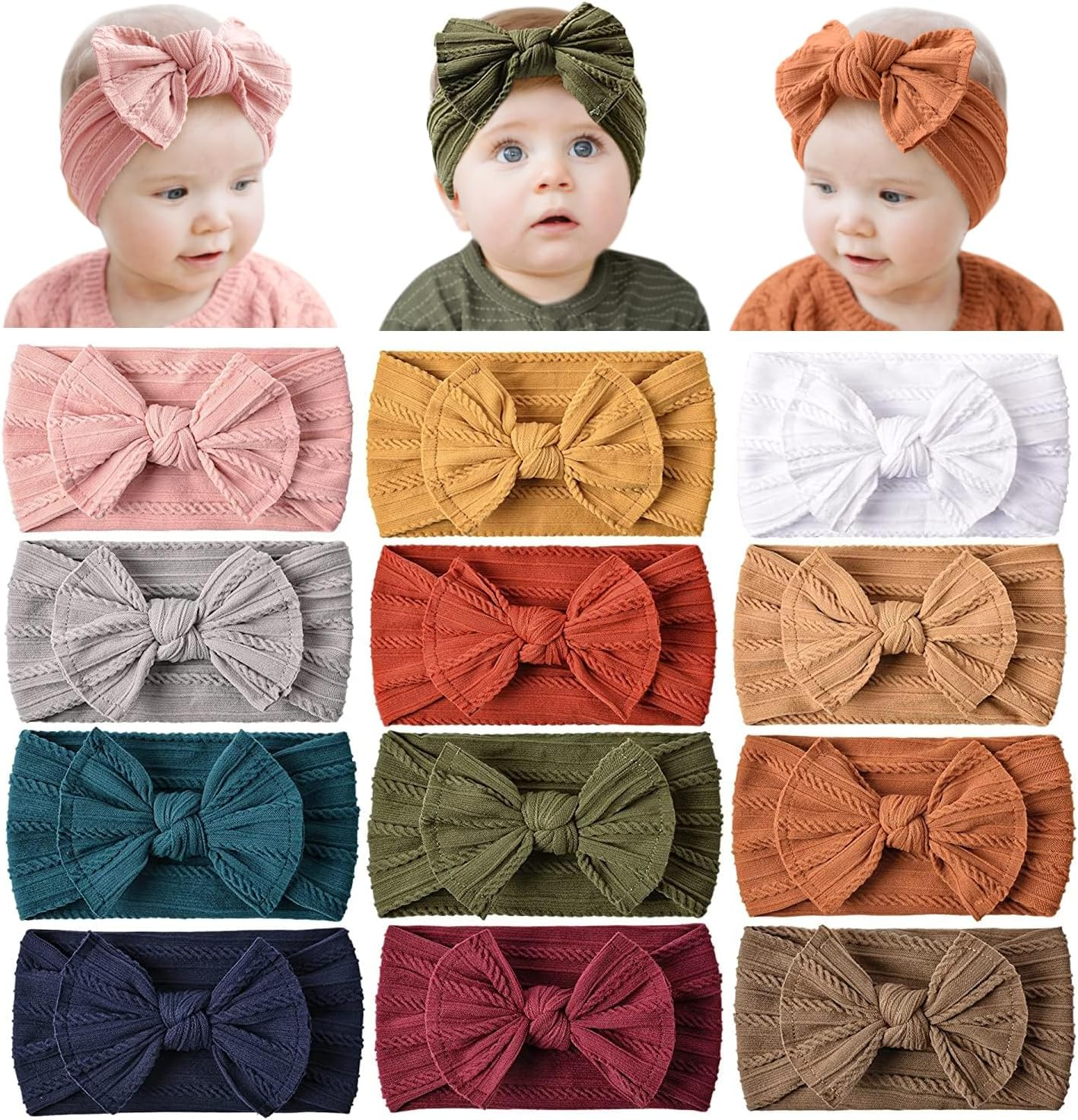 Prohouse 12 Pack Baby Nylon Headbands Hairbands Hair Bow Elastics Handmade Hair Accessories for Baby Girls Newborn Infant Toddlers Kids(Terracotta) image number 2