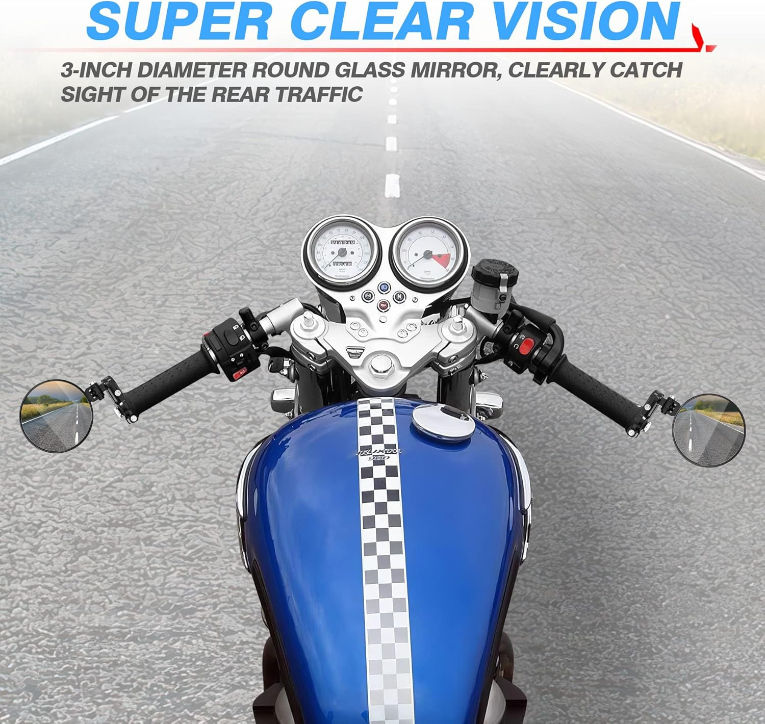 Universal Motorcycle Mirrors - 3 Inch round Folding Bar End Side Mirror Compatible with Honda Scooter Suzuki Yamaha Kawasaki Victory and More