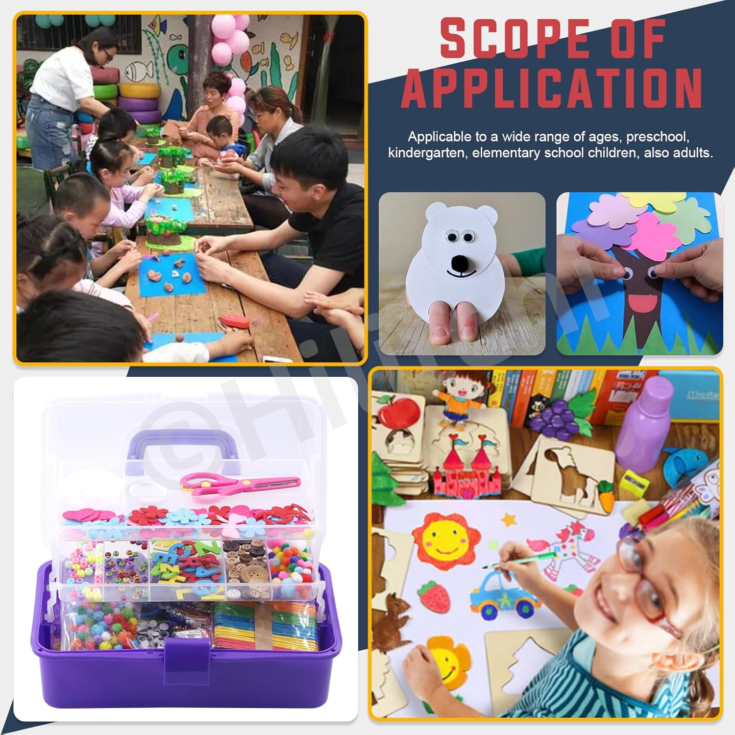 Hilitchi 814Pcs Art and Craft Supplies of Integrated DIY Process Set Includes Pipe Cleaners, Feather, Stick, Sparking Sequin, Folding Storage Box for DIY Art Craft image number 2