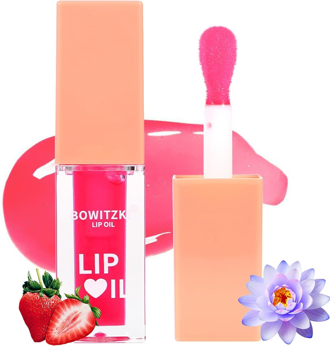 Bowitzki Color Changing Lip Oil Lip Glow Gloss Hydrating Transparent Tinted Nourishing Long Lasting Lip Balm Care Moisturizing Repairing Lightening Lip Lines Blue Lotus Tocopherol Squalane (Berry)
