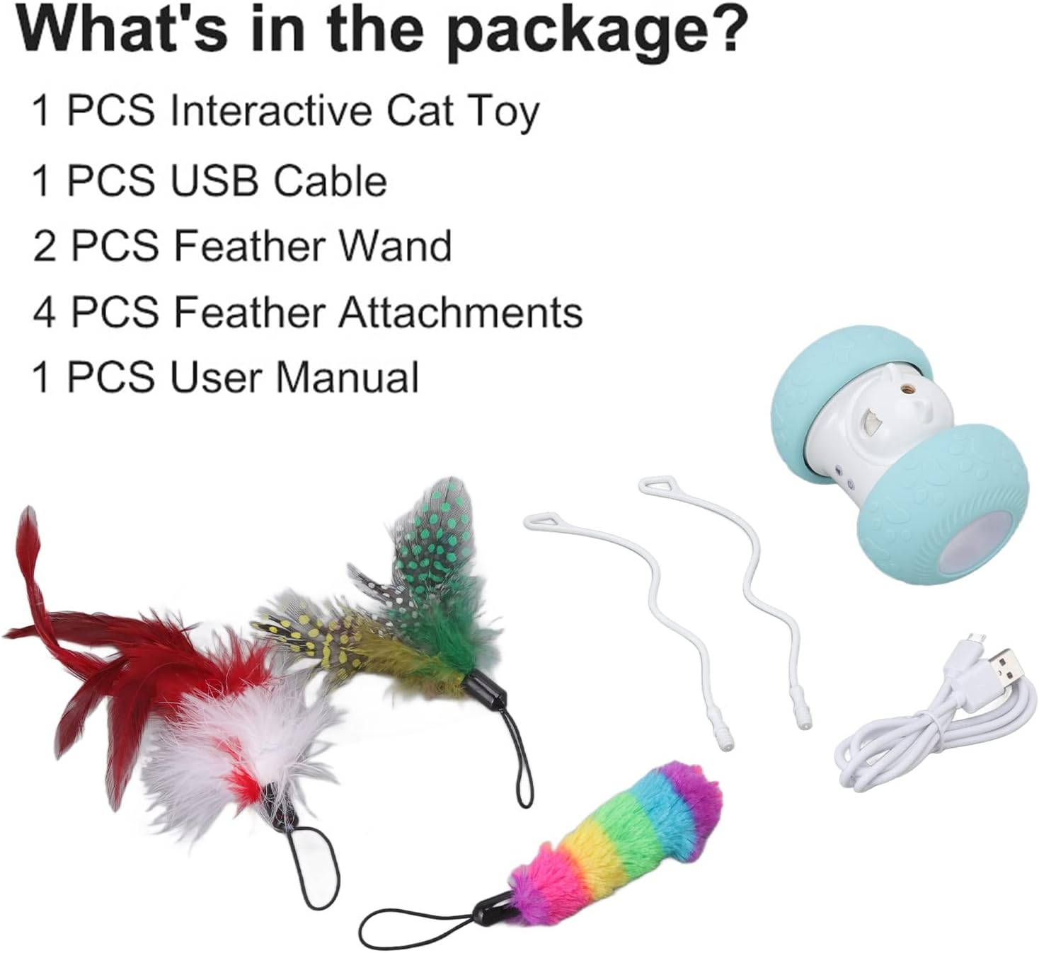 Interactive Cat Toys, Electric Squeaky Rolling Ball USB Rechargeable Smart Automatic Kitten Toys with LED Lighting, Automatic Moving Cat Ball Toys with Feathers for Indoor Cats image number 5