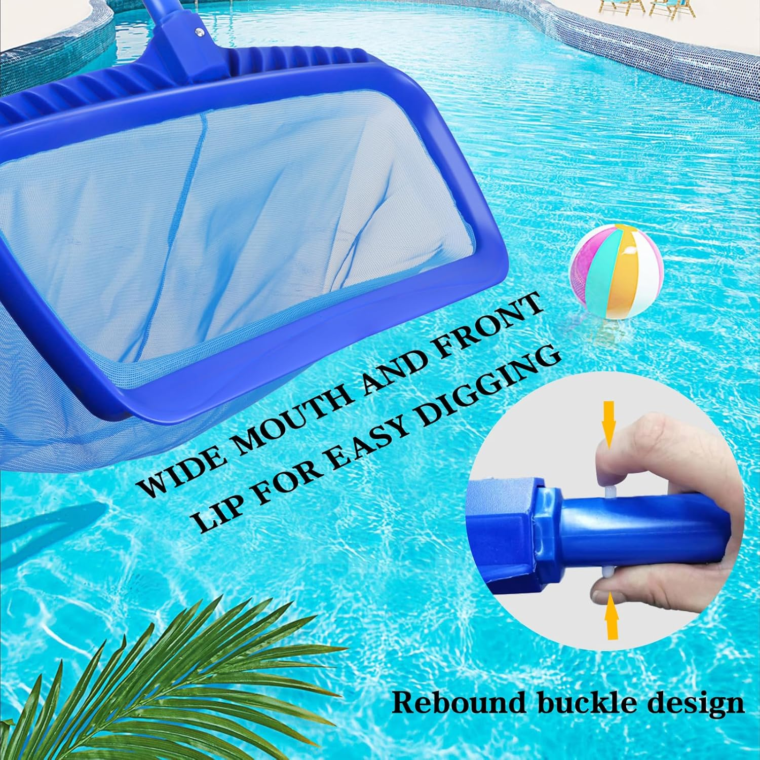 Upgraded Pool Skimmer Net,Heavy Duty Swimming Leaf Rake Cleaning Tool with Deep Nylon Mesh Bag,Fast and Easy for Cleaning Swimming Pool & Pond (20'' Pool Net-Blue)