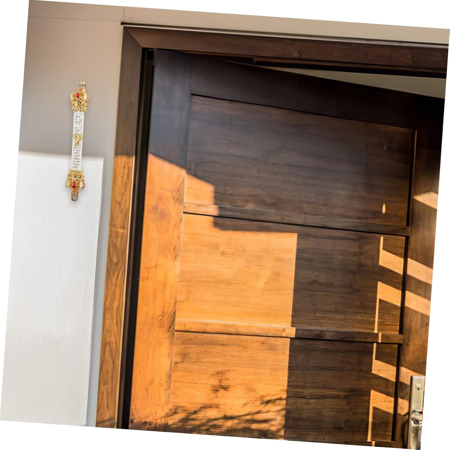 Religious Metal Mezuzah Door Memorial Scroll with Red Crown Design Jewish Hanukkah Home Decor Loss of Mother - As Shown image number 2