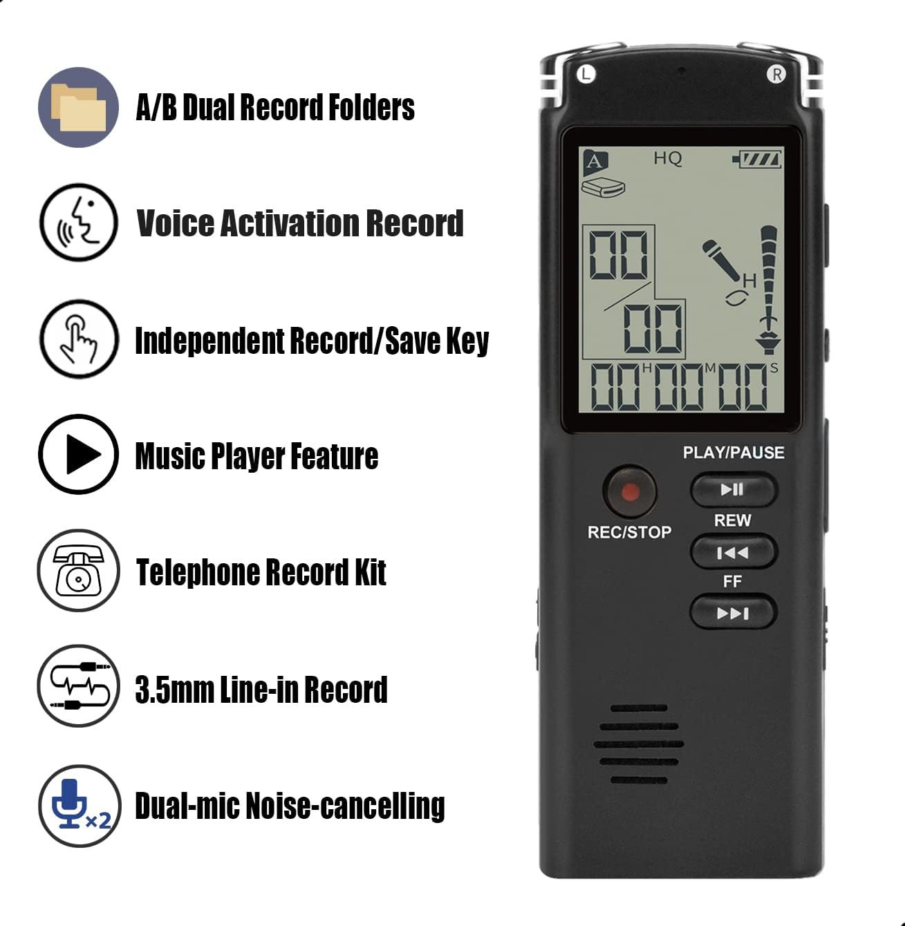 32GB Digital Voice Recorder Noise Cancelling Audio Recorder with Playback, Large LCD Screen and Built-In Speaker, Digital Tape Recorder for Meetings, Lectures, Interviews image number 1