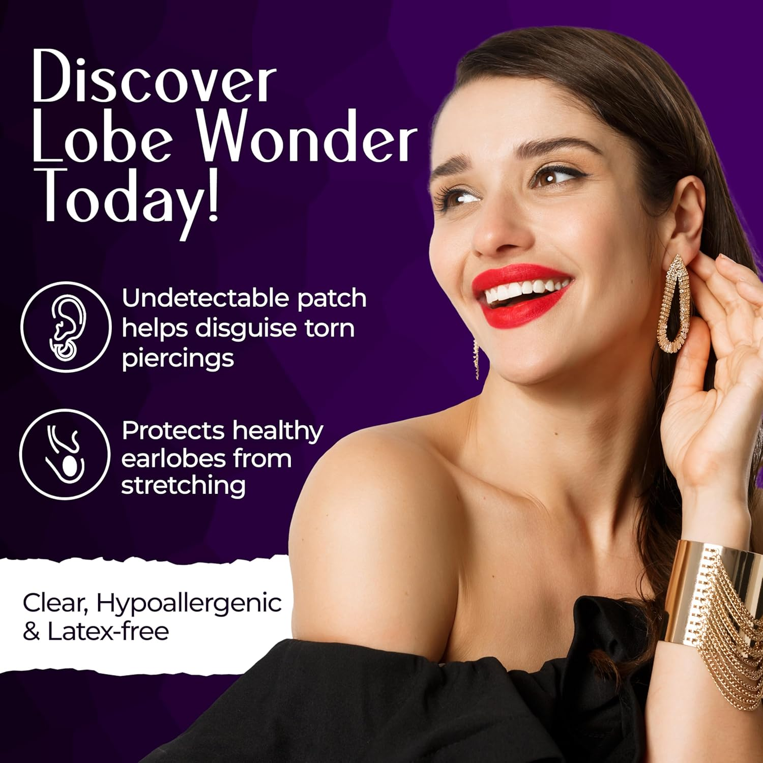 Lobe Wonder - the ORIGINAL Ear Lobe Support Patch for Pierced Ears - Eliminates the Look of Torn or Stretched Piercings - Protects Healthy Ear Lobes from Tearing - 60 Patches - Clear & Latex-Free image number 5