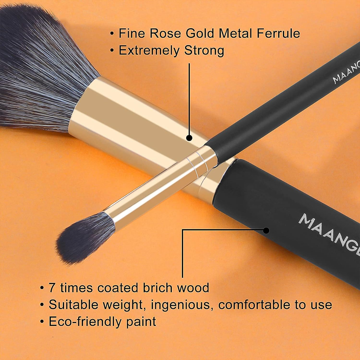Makeup Brushes,Maange 10 Pcs Travel Professional Makeup Brushes Set with Case,Foundation Kabuki Blush Eyeshadow Make up Brush with Makeup Sponge and Brush Cleaner(Blackgold) image number 6
