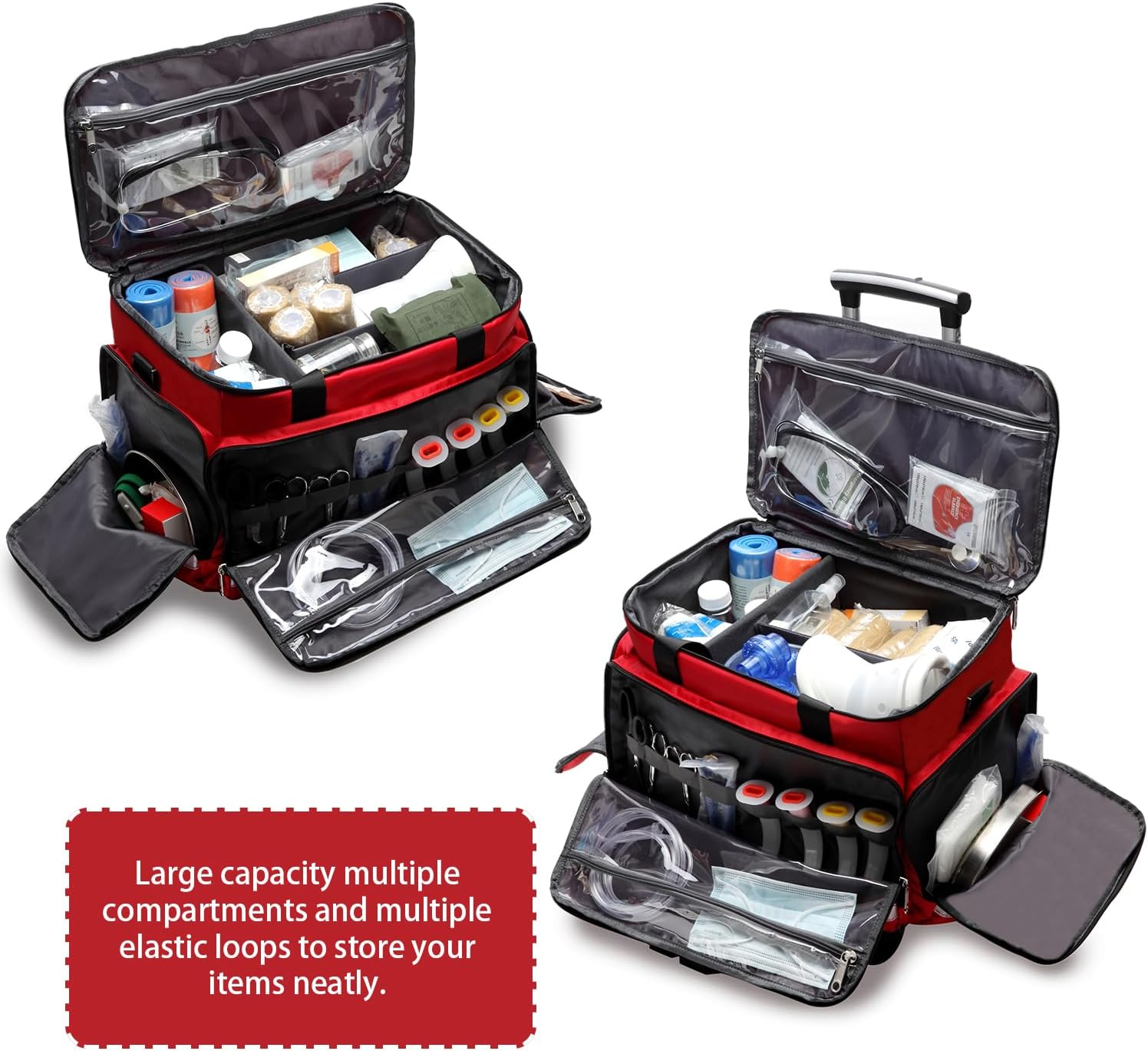 Medical Bag Rolling Roller Bag Trolley Duffel Nurses EMT CNA RN Empty for First Aid Responder Home Health Care Nursing Student Roll Duffle Bag Carry on Wheels Wheeled Work Physicians Doctor, Red