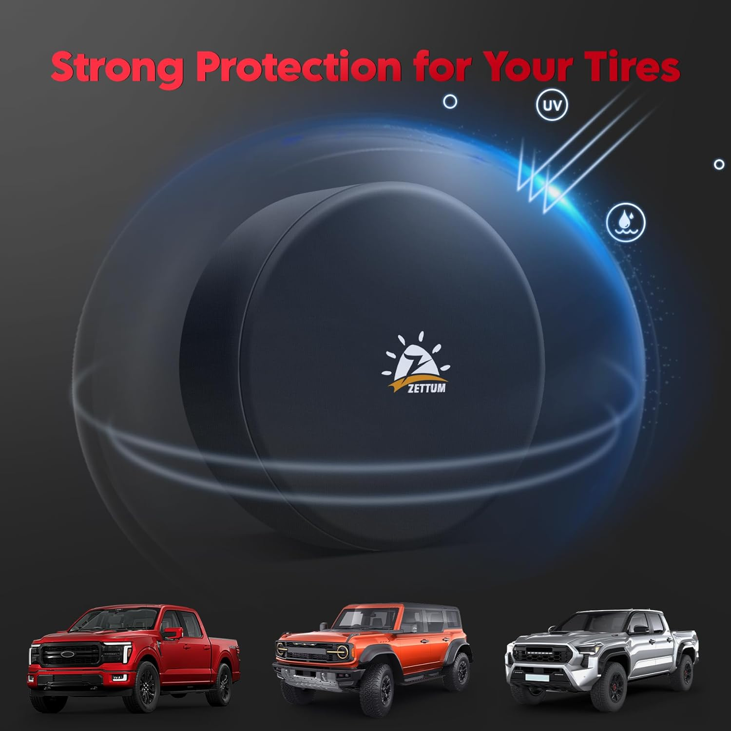 Zettum Spare Tire Cover - Tough Tire Wheel Protector for Car, SUV, Truck, Travel Trailer, Motorhome, Camper, Heavy Duty Waterproof Sun Rain Snow Protector Cover, Fits Tire Diameters 26-28 Inch image number 2