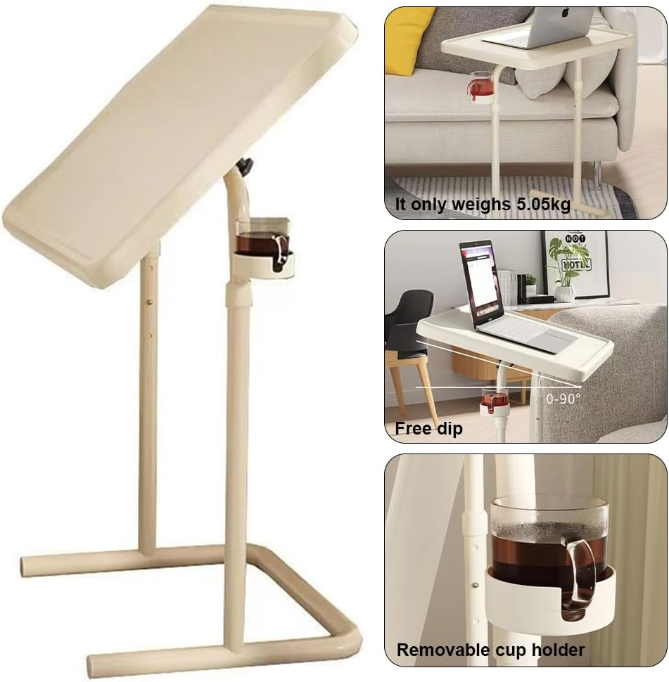 MTSDM Adjustable Laptop Table with Cup Holder, Mobile Standing Desk Table Adjustable Height Office Computer Stand, Suitable Side Table for Tablets, Writing Desks, Tilt and Height Adjustable image number 4