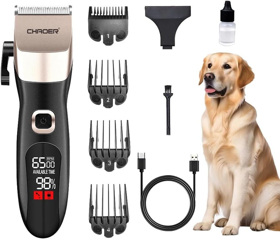 Dog Clippers for Grooming with LCD Screen & 4 Combs - 4-Speed Adjustable, Low Noise Cordless Trimmer,Stainless Steel Blade for Cats/Dogs, Usb-Type-C Charging image number 4
