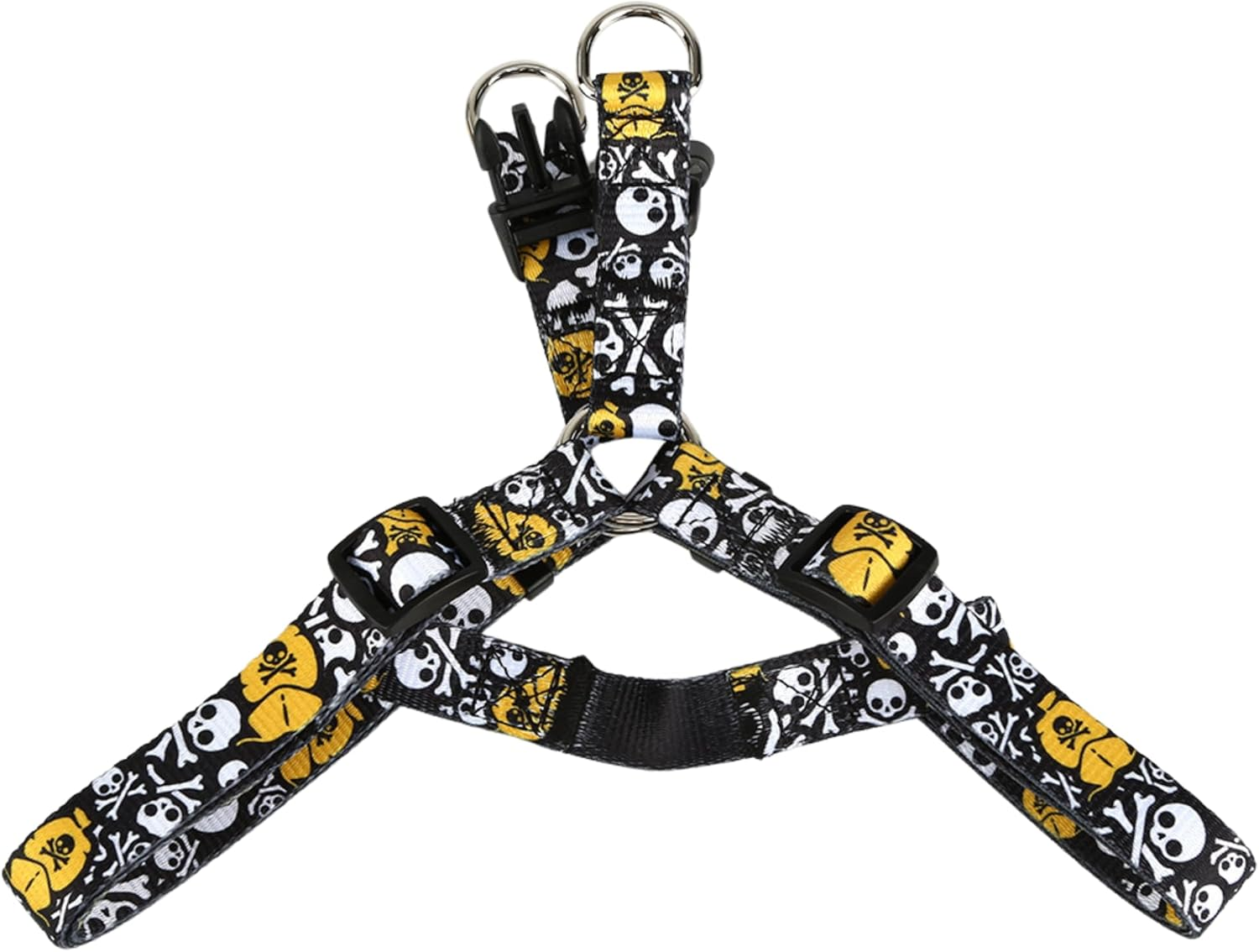Skull & Crossbones Adjustable Step-In Dog Harness &ndash; No-Pull Pet Harness with Stylish Black & Yellow Punk Rock Design, Secure & Comfortable for Small to Large Dogs Medium Dogs image number 2