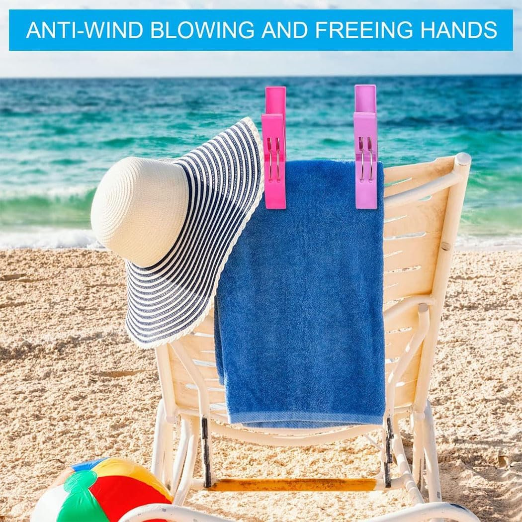 16 Pack Beach Towel Clips, Plastic Chair Clips Towel Holder Clothes Pins for Beach Chairs Hanging Clip Clamps, Beach Accessories for Vacation image number 1