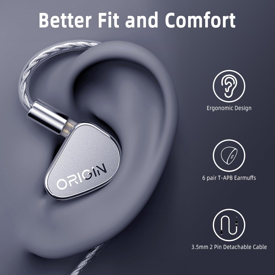 TANCHJIM Origin in Ear Monitor Headphones, 10Mm DTM5 Dynamic Driver Wired Earbuds, Hifi IEM with 3 Replaceable Conduit, 3.5Mm 2 Pin Detachable Cable image number 5