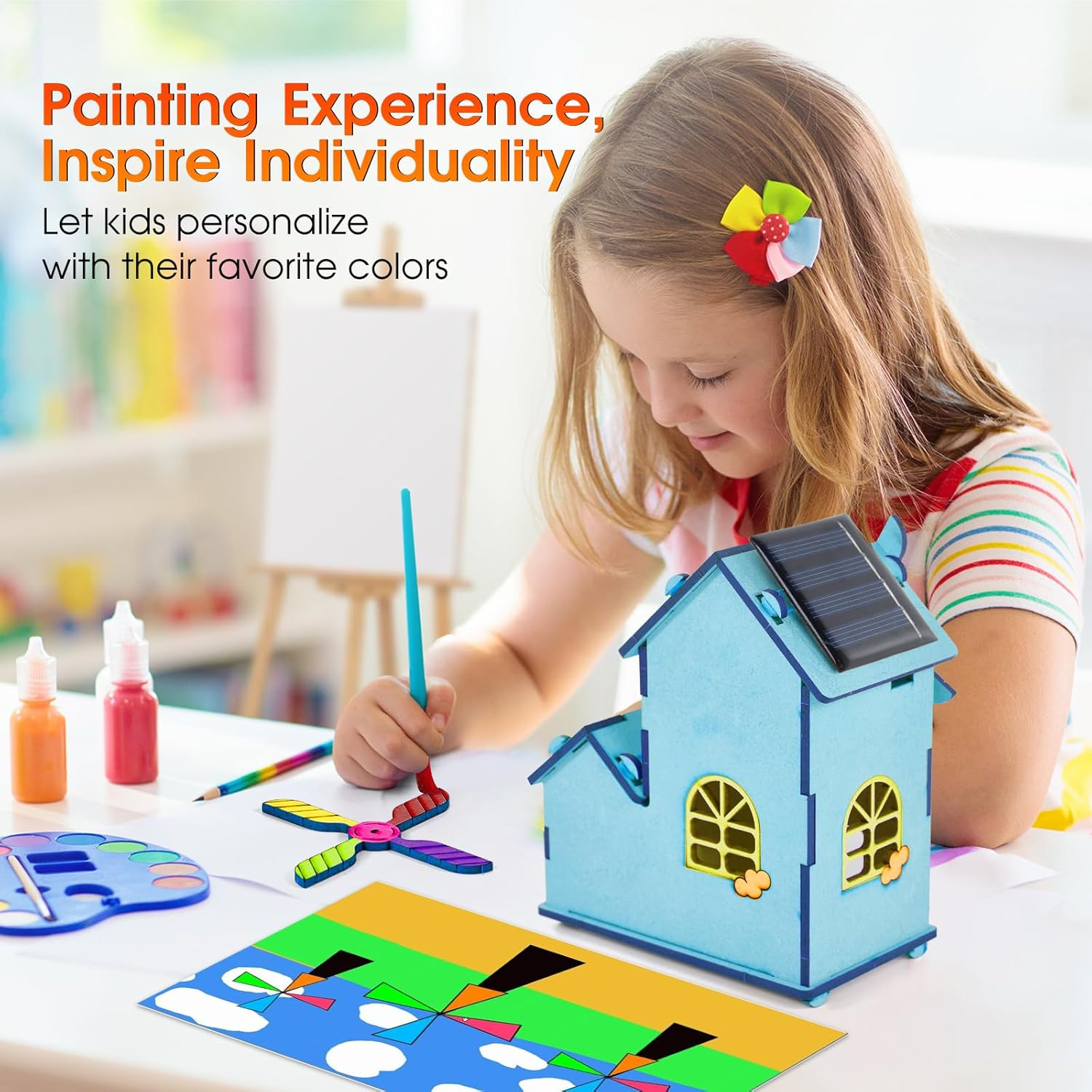 STEM Solar Windmill House Puzzle 丨3D Wooden Model Craft Kit,Diy Educational Science Building Toy & Renewable Energy Learning Project for Kids Ages 8-12 image number 6