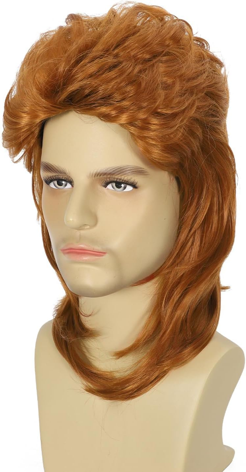 Sabosi Mullet Wig Orange 80S Men Wig,Punk Rocker Hair Party Daily Halloween Costumes Long Wigs - Black image number 2