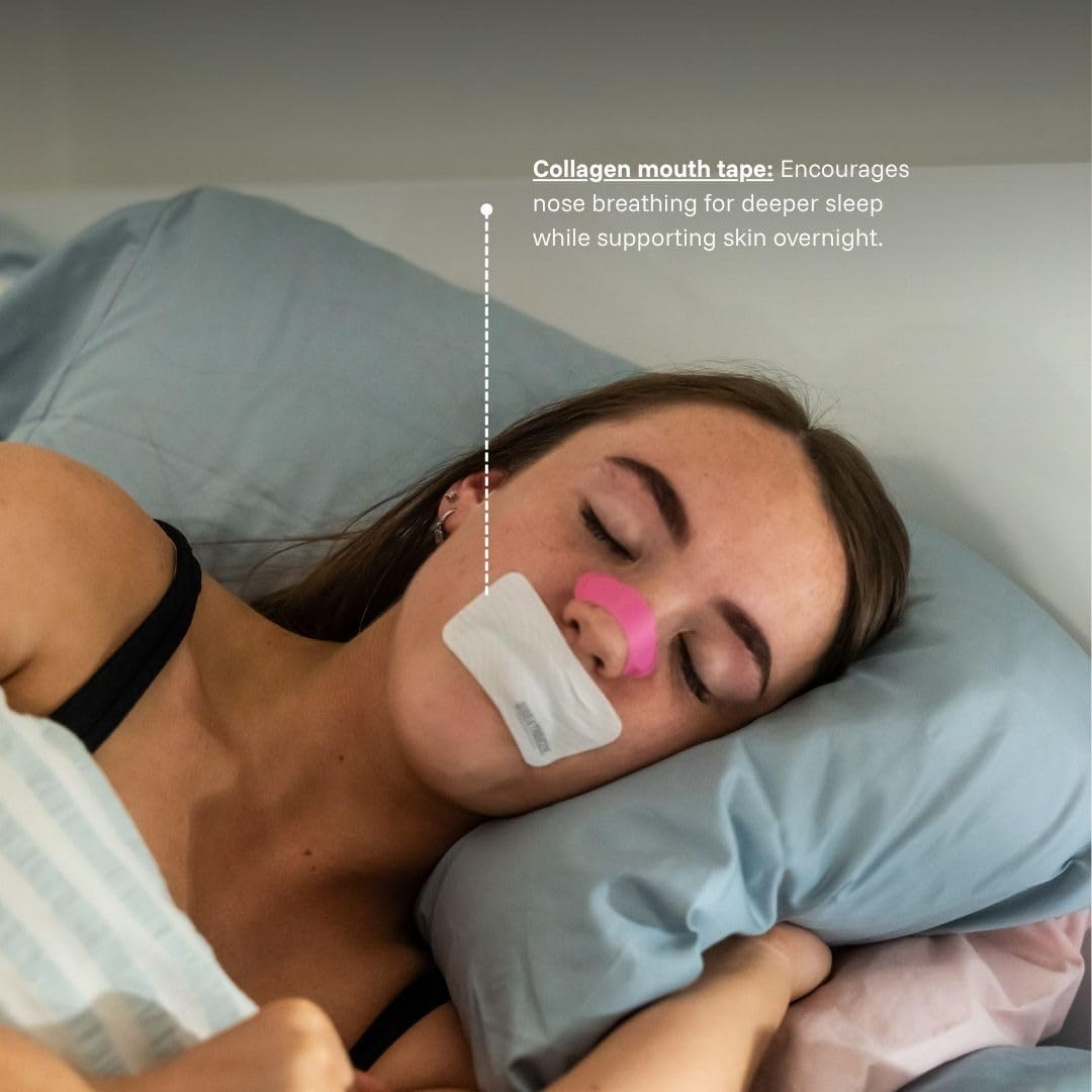 BREATHEEZE Collagen Mouth Tape &ndash; Ultra-Soft, Skin-Safe Sleep Strips Infused with Collagen, Aloe Vera & Vitamins &ndash; Hydrating, Non-Irritating Snore Relief Tape for Deep Sleep & Smooth Skin &ndash; 30 Pack image number 2