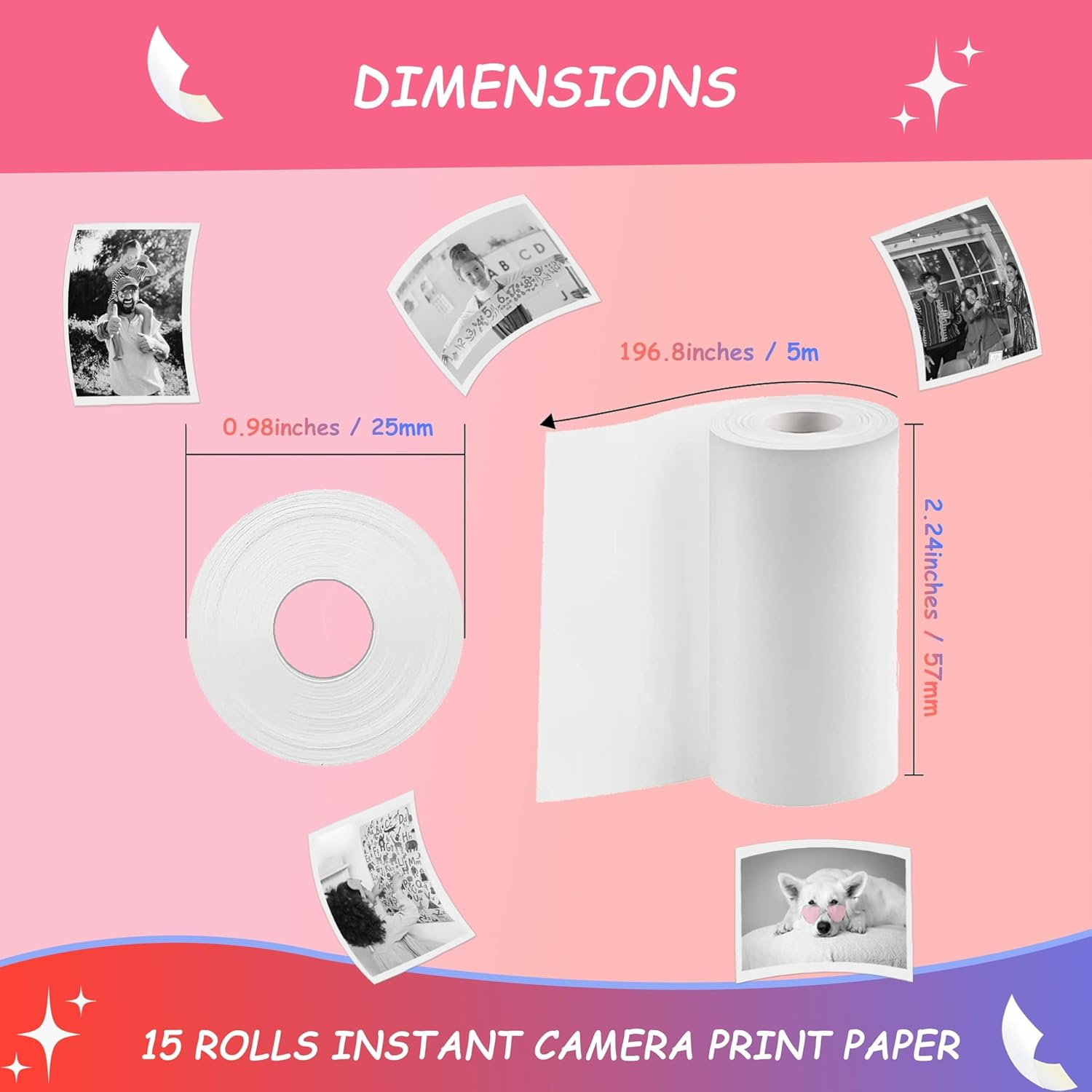 15 Rolls Instant Camera Refill Print Paper, HD Kidizoom Print Camera Paper Refill for Most Kids Instant Camera (57X25Mm) image number 4