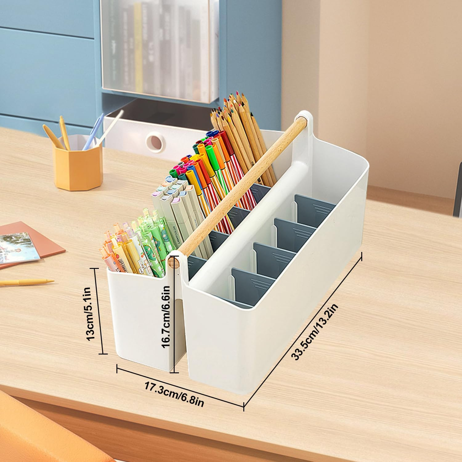 KAIGITE Large Portable Plastic Caddy with Handle, Adjustable Dividers Basket Storage Organizer Bin for Makeup, Art Supplies, Crafts, Stationery (Large Size) image number 5