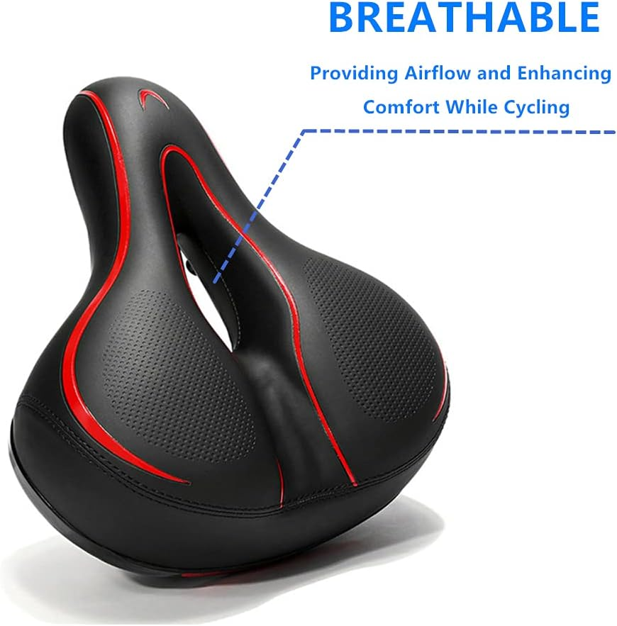Bicycle Seat, Comfortable Exercise Bike Seat Cushion for Men and Women, Universal with Dual Shock Absorbing Ball Mountain Bike Oversized Extra Road Wide Bicycle Saddle with Reflect. image number 6
