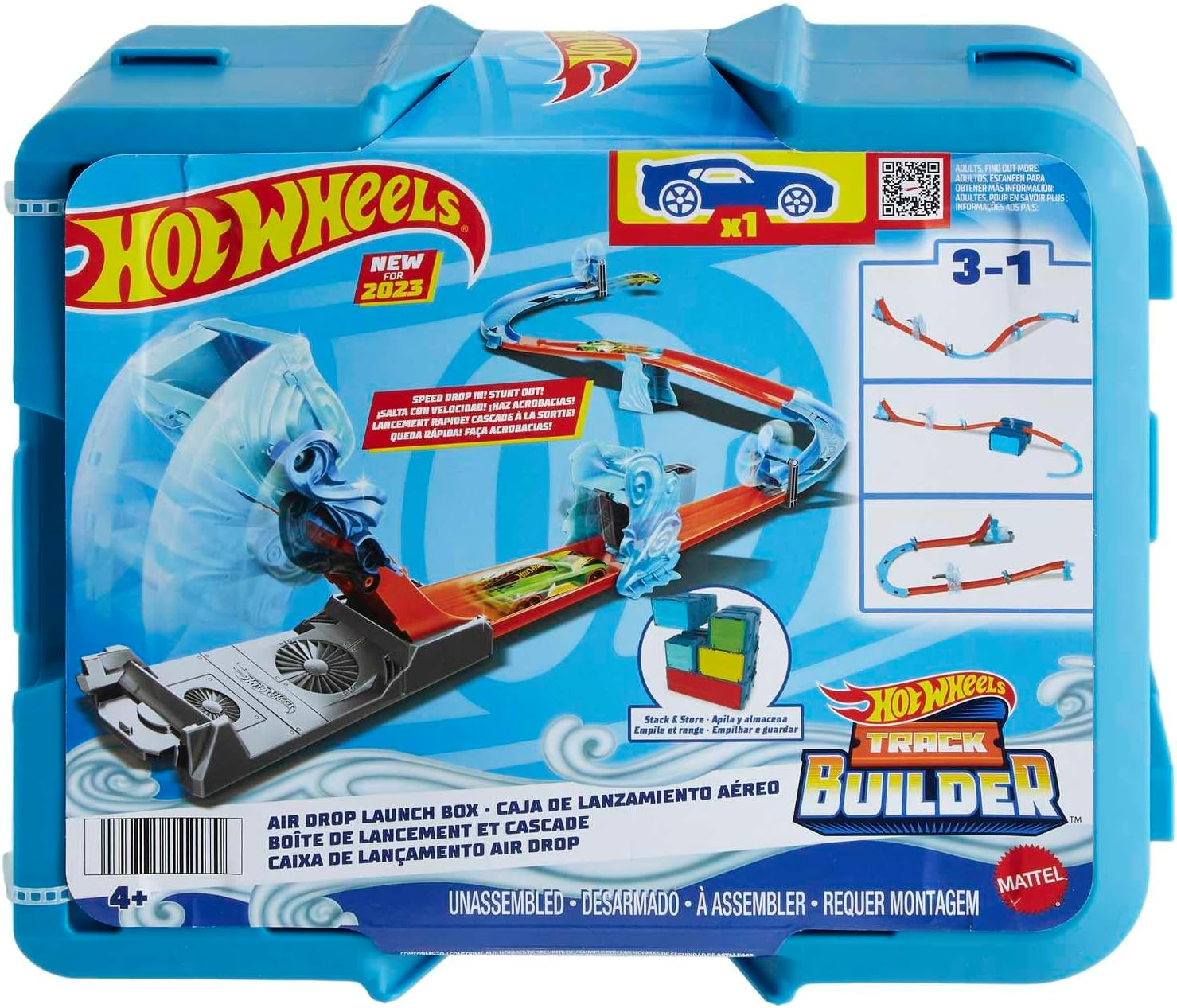 Hot Wheels Track Builder Playset Wind Gravity Pack with 1:64 Scale Toy Car & 12 Component Parts in Modular Storage Box image number 6