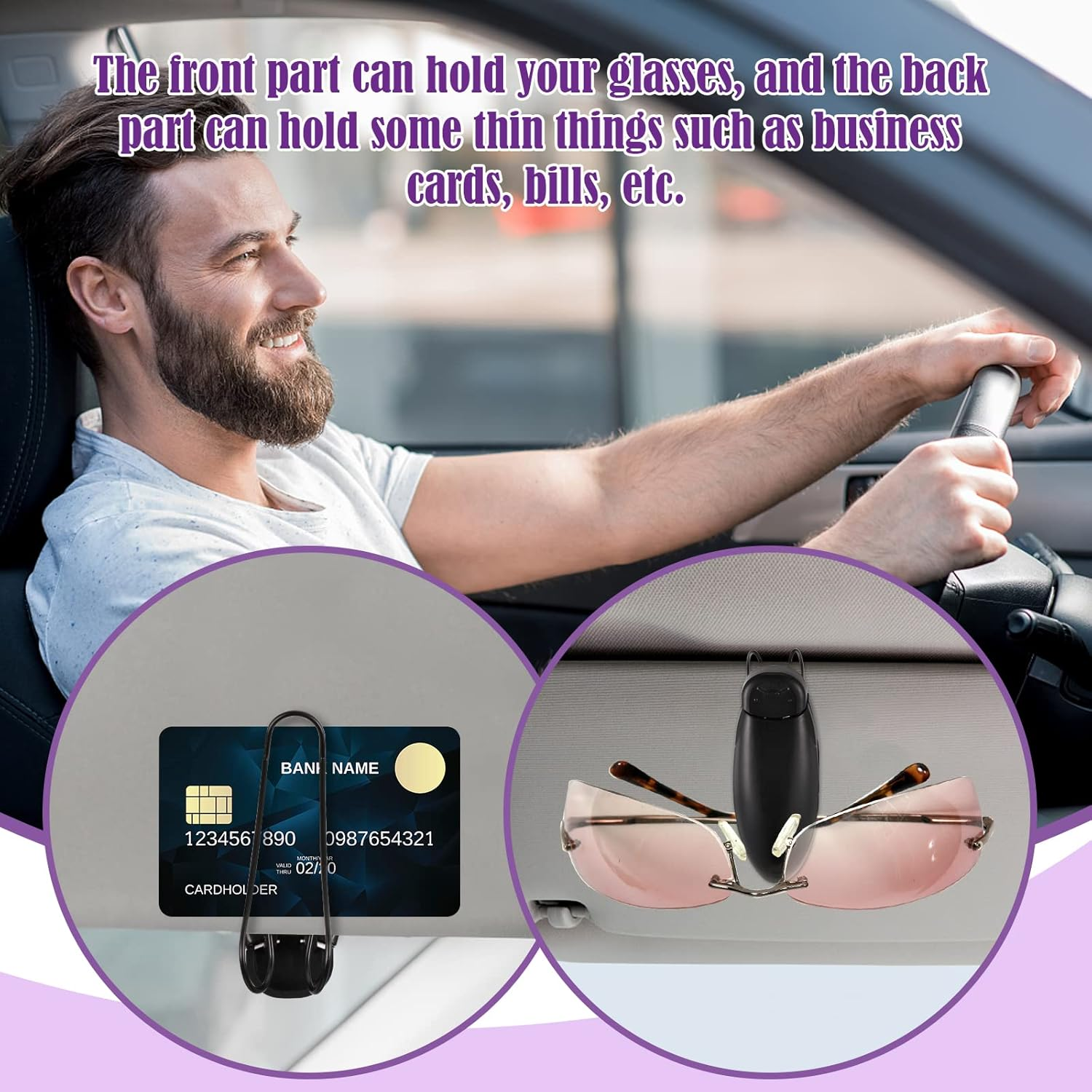 Car Glasses Holder Clip Sunglasses Visor Clips Car Sunglasses Holder Clip Sun Visor Glasses Holder Auto Sunglasses Holder for Car Car Visor Clip Eyeglasses Mount for Sunglasses Fits All Vehicles, 2Pcs image number 3