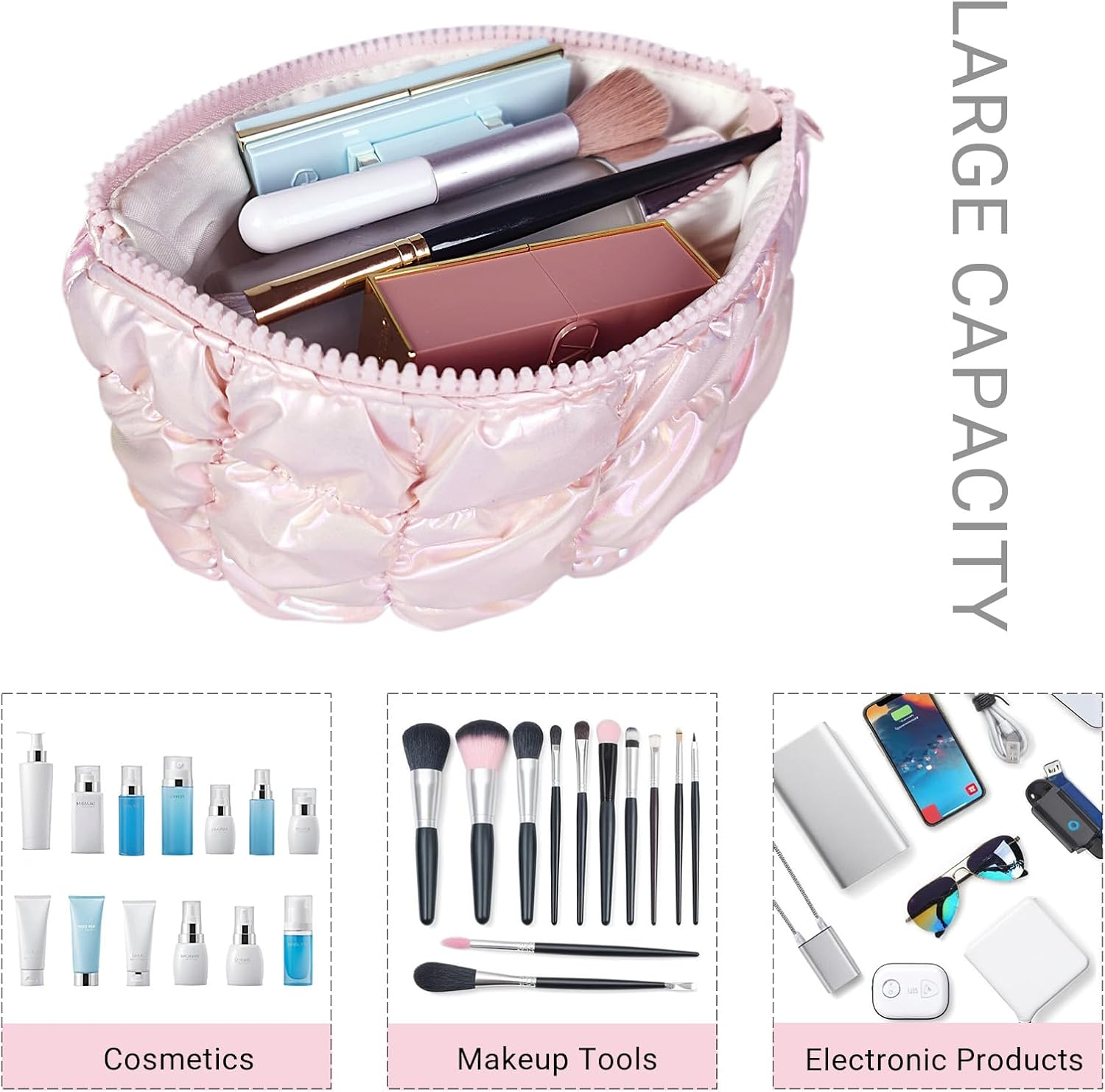 Small Cosmetic Makeup Pouch Bag, Travel Toiletry Bag for Women (Pink)