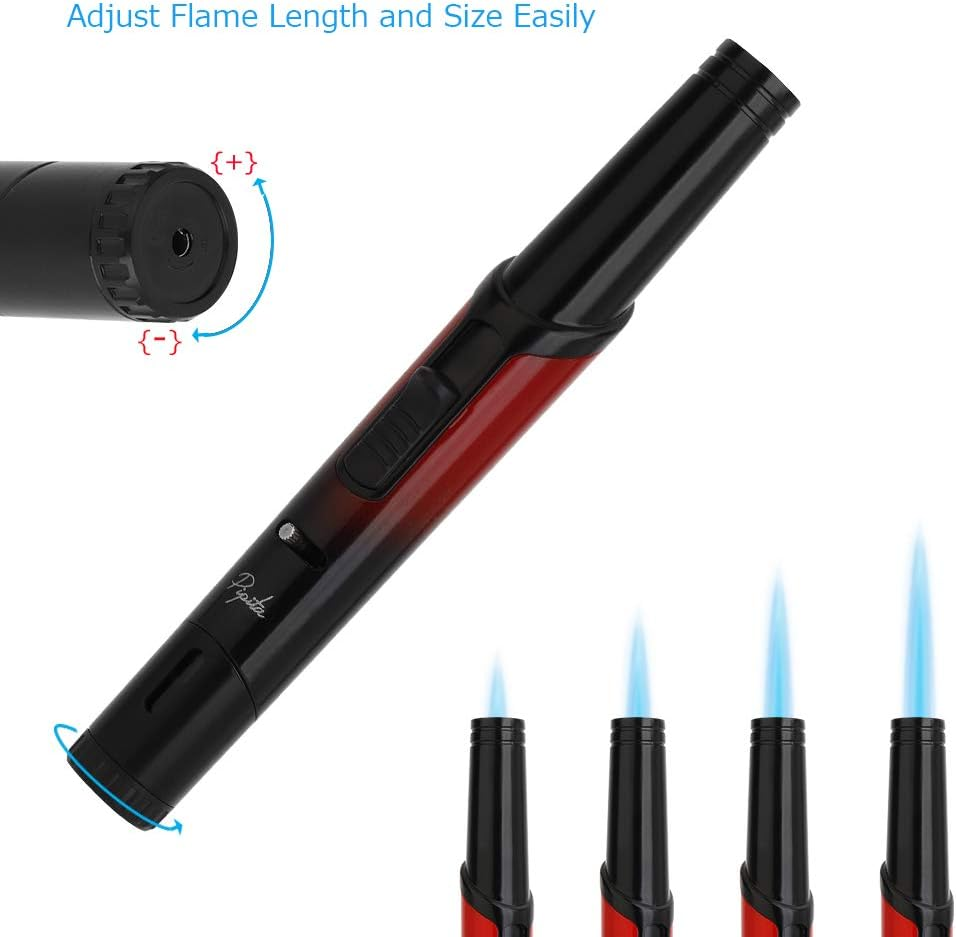 2PACK Windproof Long Lighter Refillable Torch Lighter Inflatable Butane Lighter Adjustable Flame Torch Lighter for Grill Single Torch Jet Flame Lighter(Without Gas) (Red) - Black image number 6