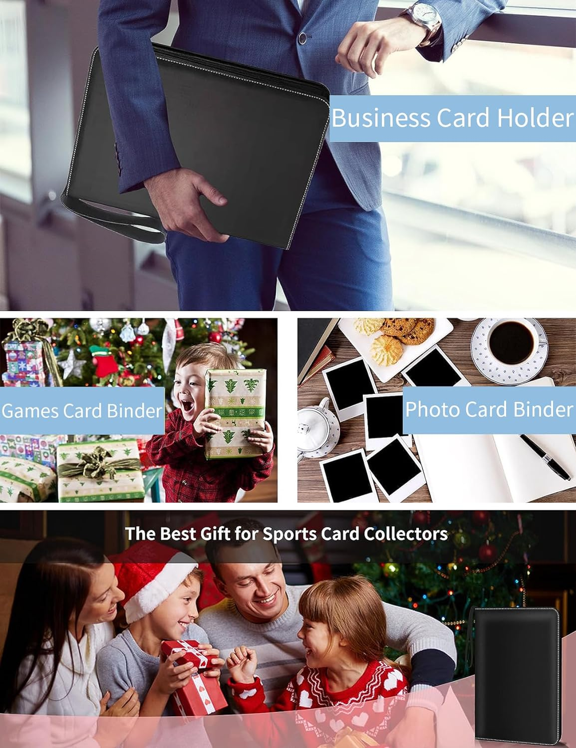 9 Pocket Card Binder, 900 Pockets Card Holder Folder Collector, Double Sided Pocket PU Card Collection Binder, Premium Zip Albums for MTG, TCG, Sports, Game Trading Cards (Green) - Blue image number 4